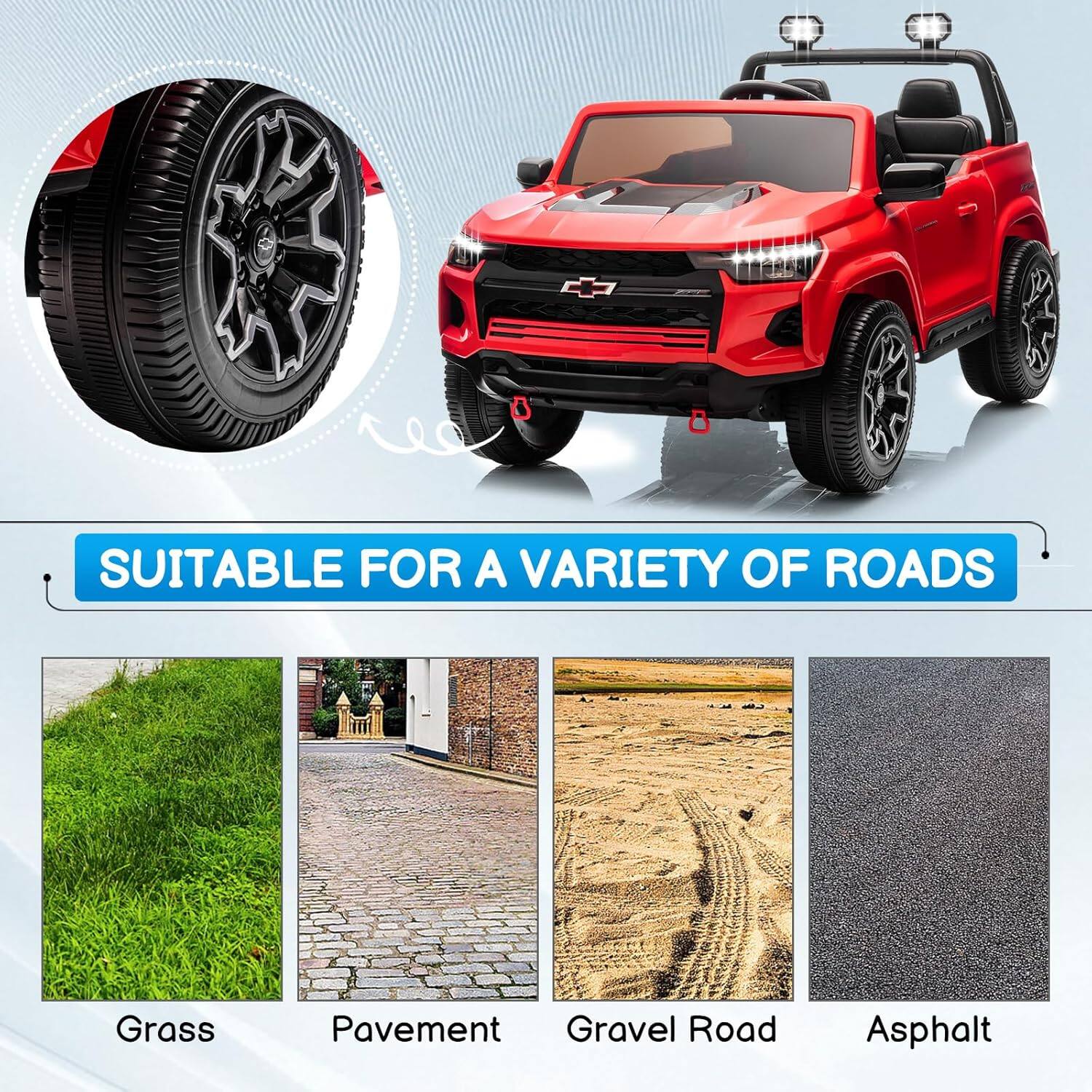 SUITABLE FOR A VARIETY OF ROADS

Grass
Pavement
Gravel Road
Asphalt