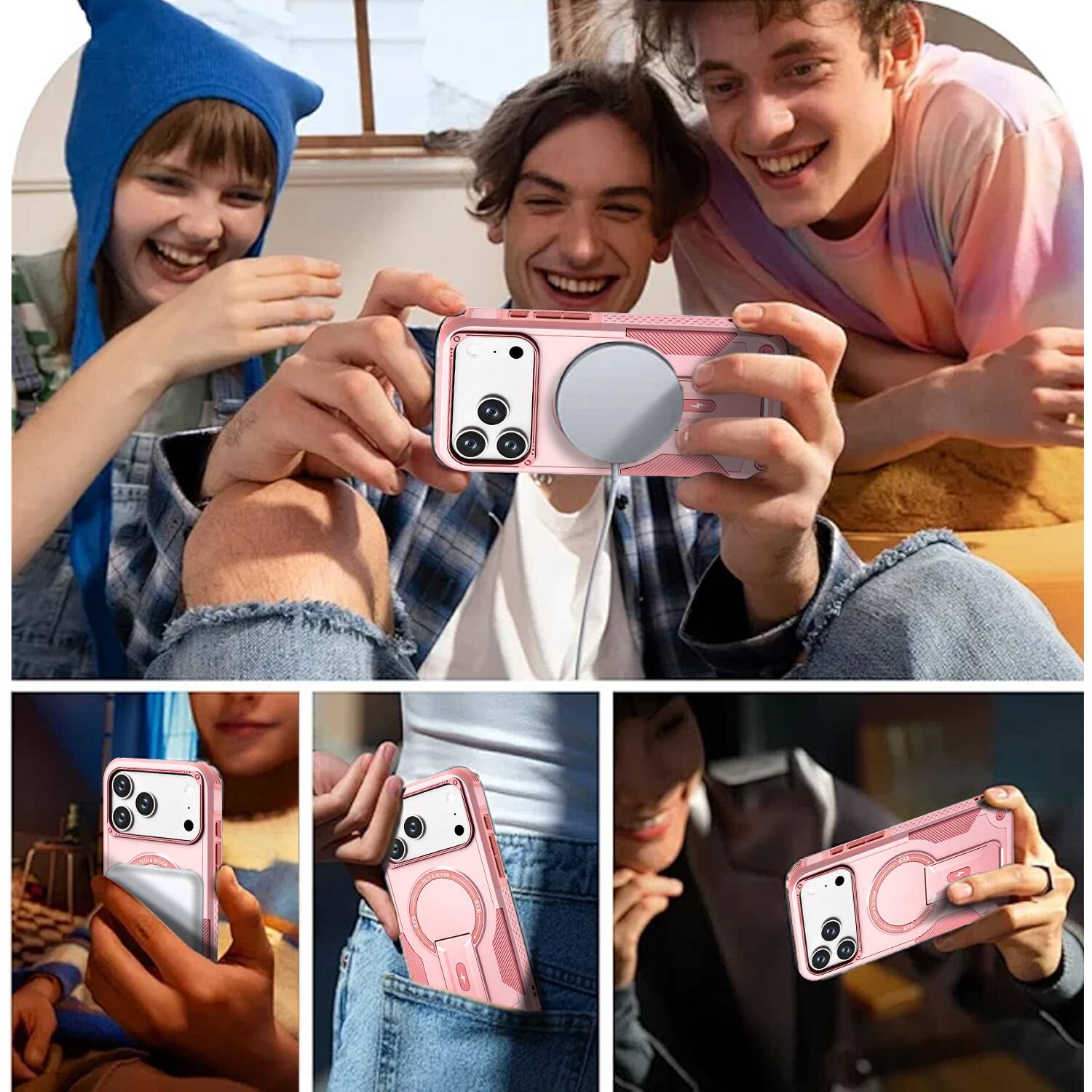Alt View 4. Equipd - Phone Case for iPhone 18 Pro Max / iPhone 17 Pro Max (6.9"), Sturdy Magnetic Hybrid Cover with Bracket Kickstand - Pink.