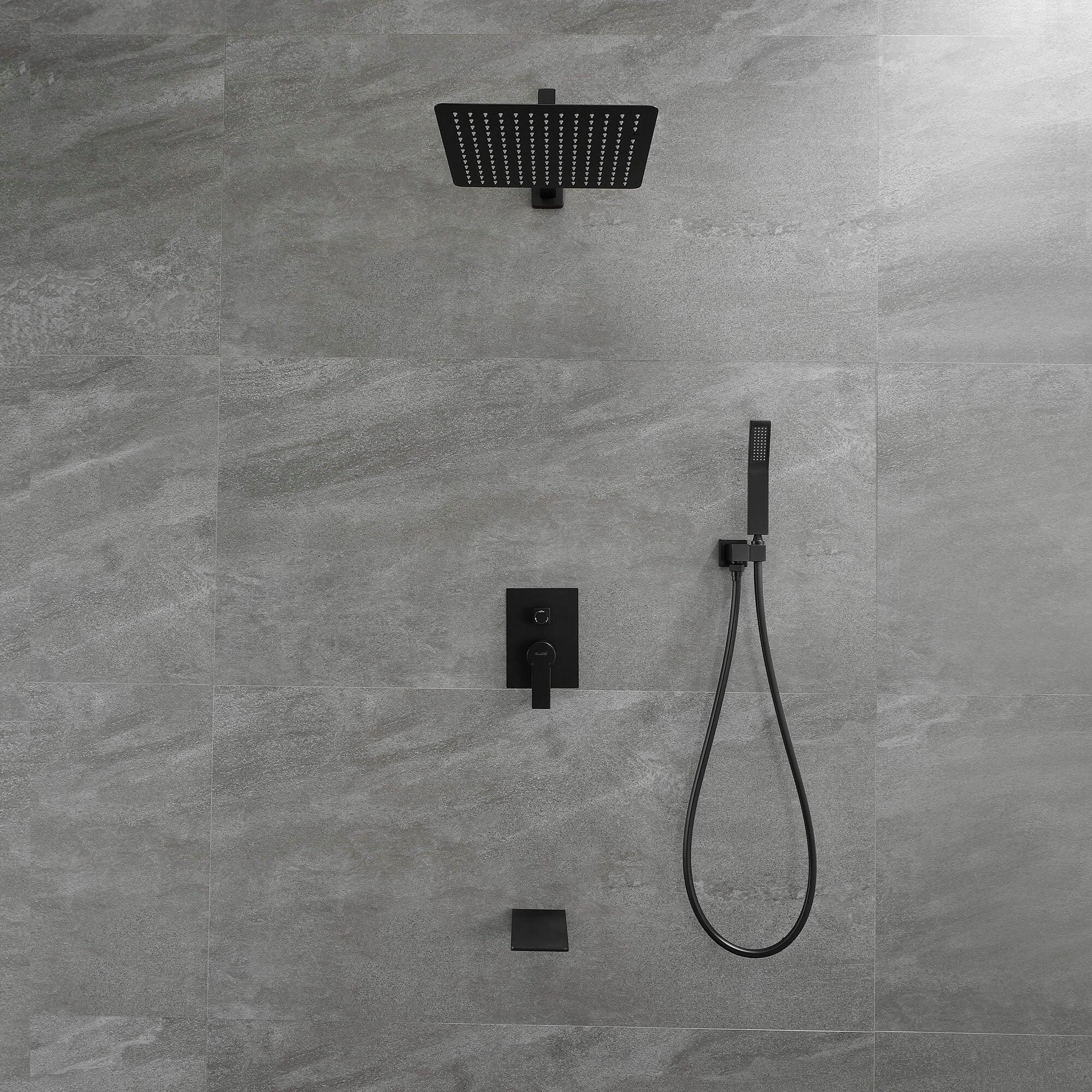 Back. Boyel Living - Wall Mount Single-Handle 1-Spray Tub and Shower Faucet with 12 in. Fixed Shower Head in Matte Black (Valve Included) - Matte Black.