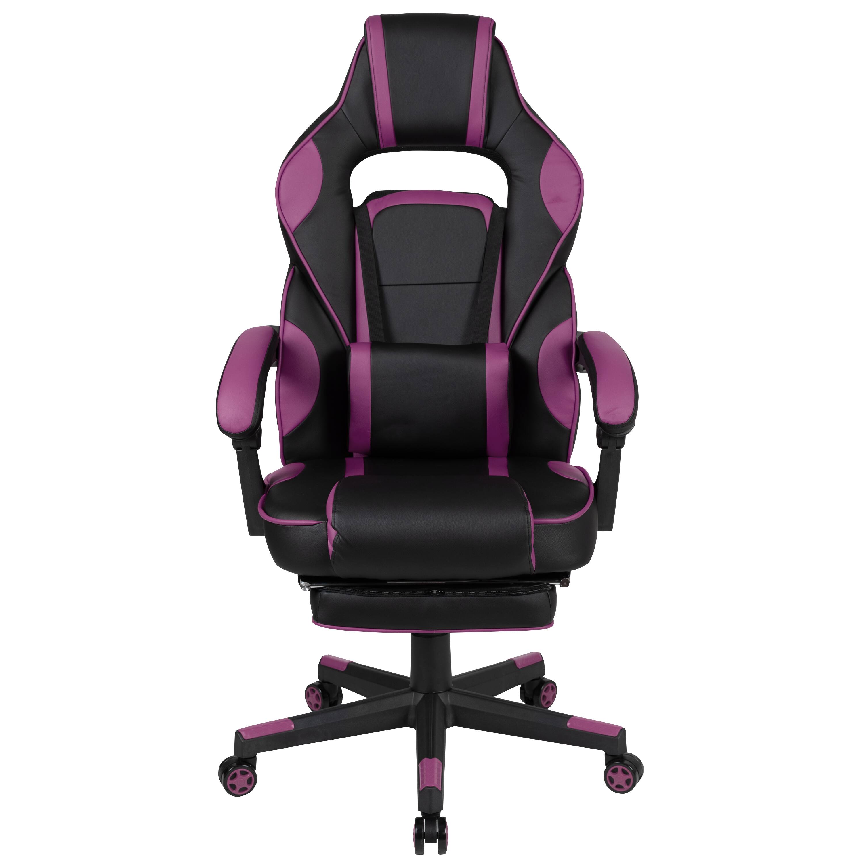 Alt View 8. Emma + Oliver - Ergonomic Gaming Chair -Recline Back/Arms, Footrest, Massaging Lumbar - Black with Purple Trim.