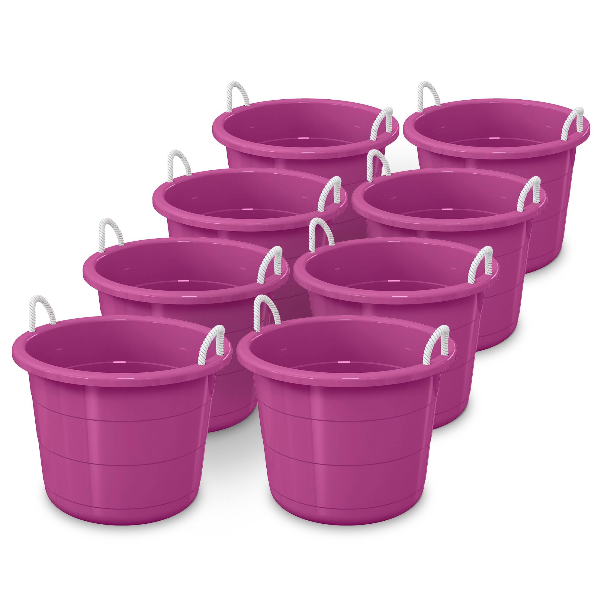 Life Story - 17 Gallon Round Open Storage Bucket with Rope Handles, 8 Pack - Purple