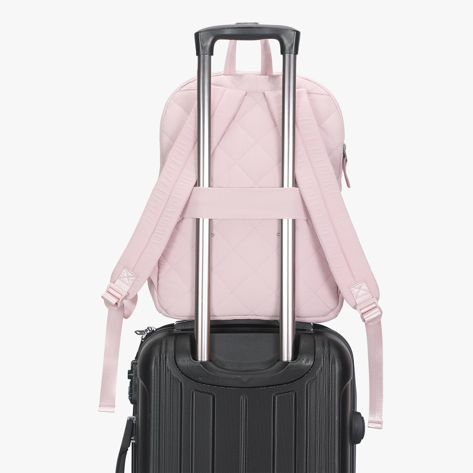 Alt View 2. Hynes Eagle - Classic Quilted Laptop Backpack - Soft Pink.