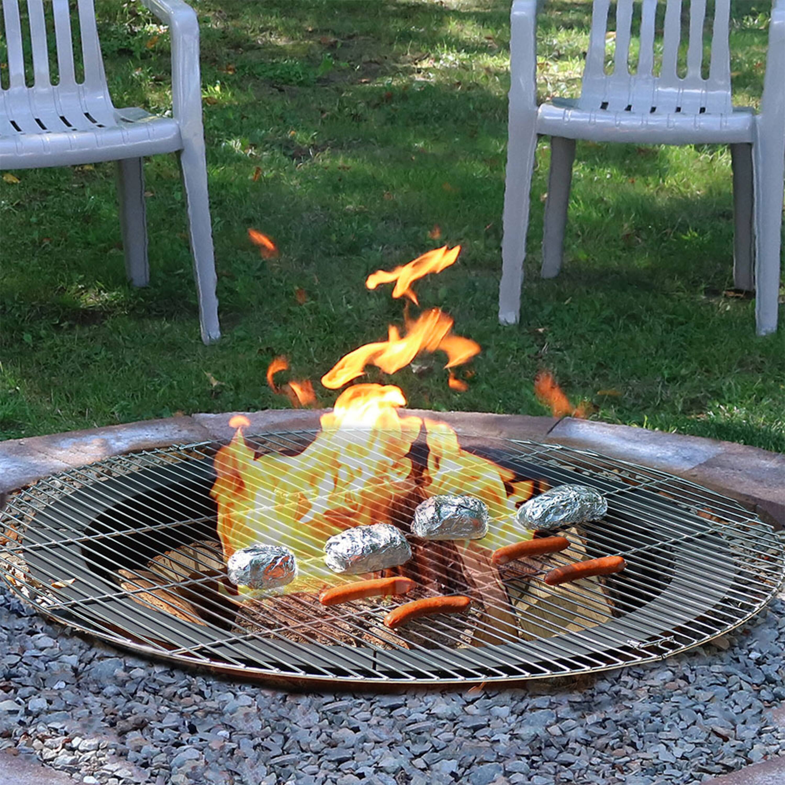 Alt View 2. Sunnydaze - 40 in Chrome Plated Metal Folding Fire Pit Cooking Grate - Silver.