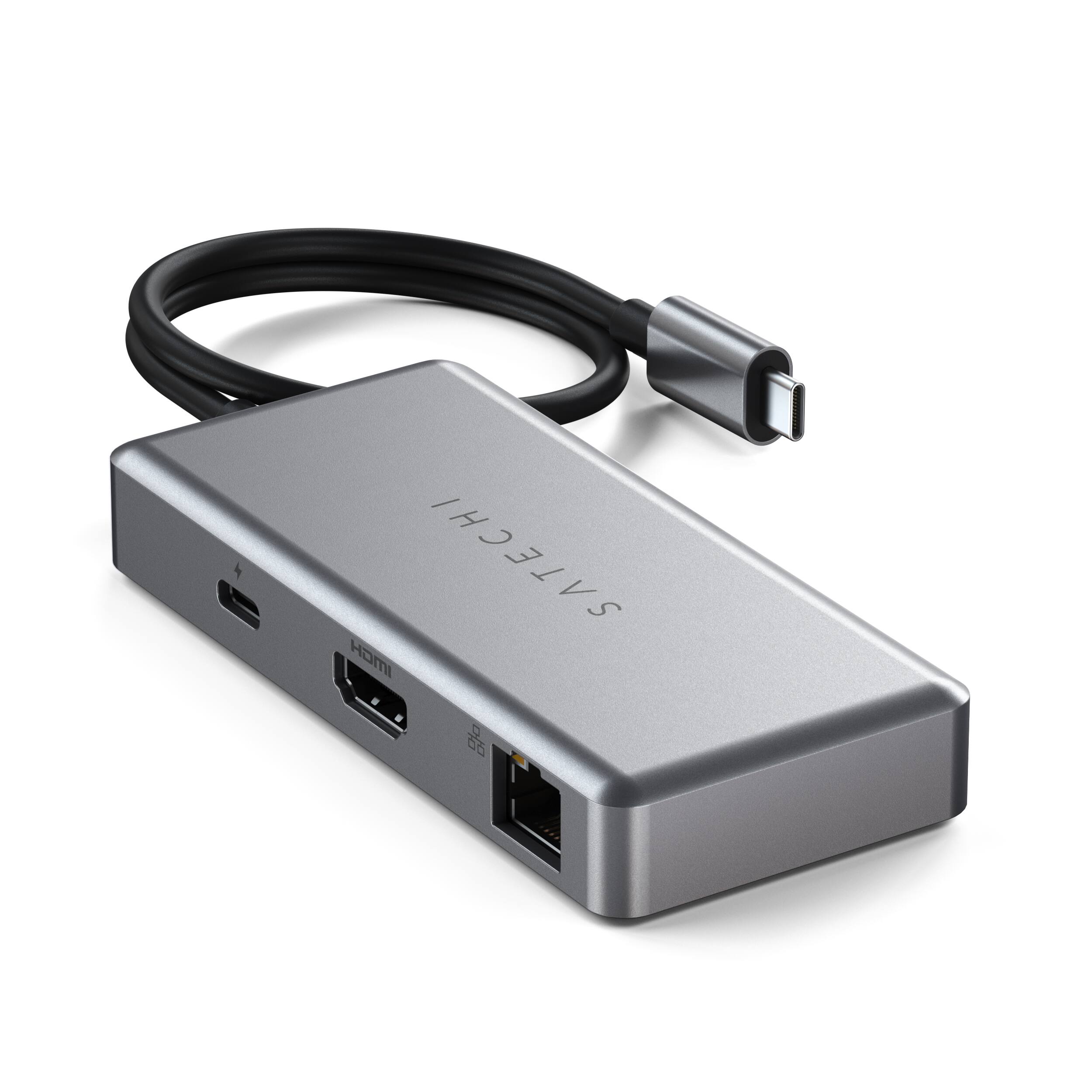 Alt View 24. Satechi - 5-port USB-C Multiport for Chromebook with Gigabit Ethernet, 4K HDMI (60Hz), USB-C PD charging (96W) and 2 USB-A 3.0 - Space Gray.