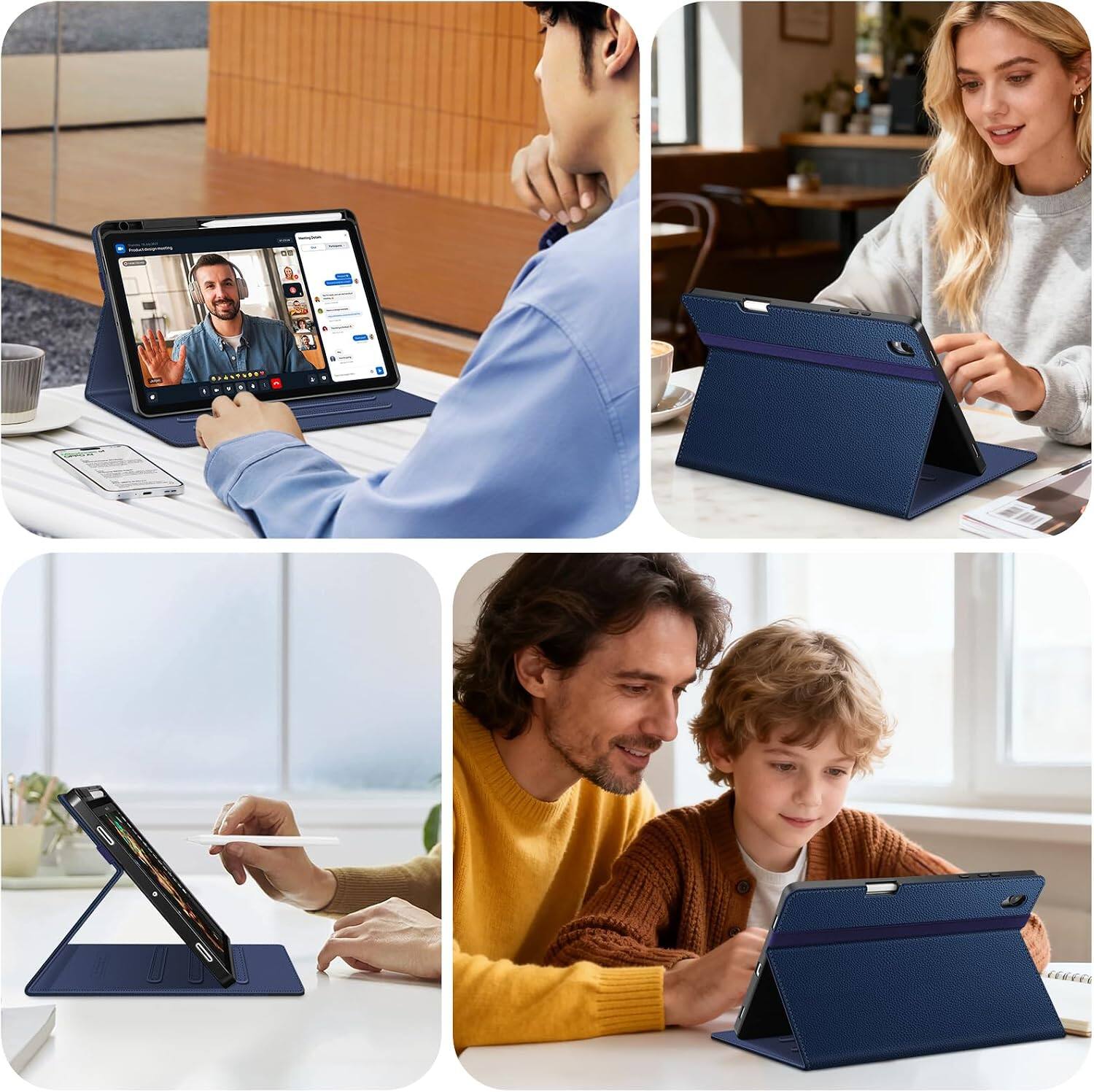 Alt View 2. Fintie - Multi-Angle Viewing Case for Samsung Galaxy Tab S11 11 Inch 2025, SM-X730/X736B, Soft TPU Back Cover, Front Card Pocket - Navy.