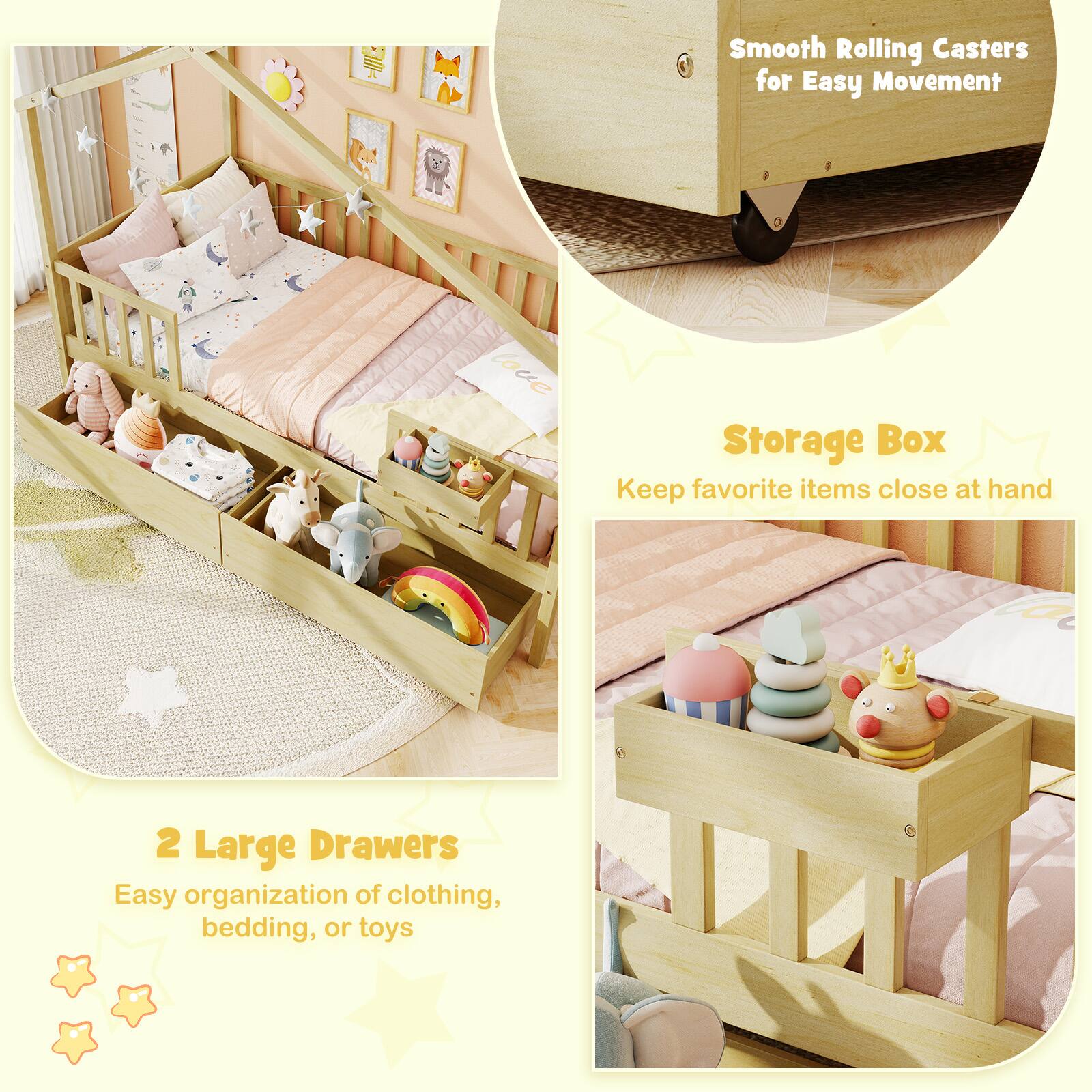 Smooth Rolling Casters for Easy Movement

Storage Box
Keep favorite items close at hand

2 Large Drawers
Easy organization of clothing, bedding, or toys