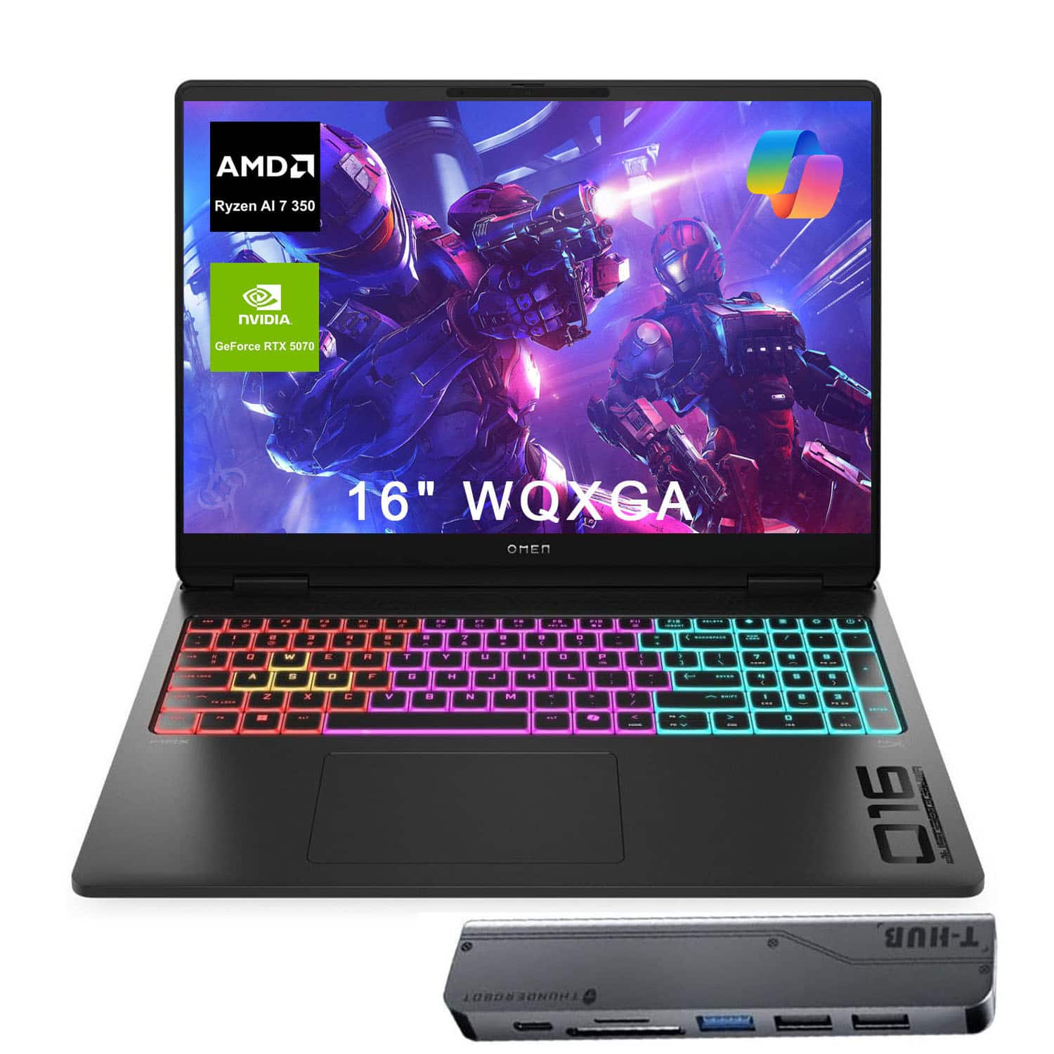 HP - Omen MAX 16" WQXGA Laptop - AMD Ryzen AI 7 350 - 64GB RAM - 2TB SSD - NVIDIA GeForce RTX 5070 - 7 in-1 USB-C Hub - Black