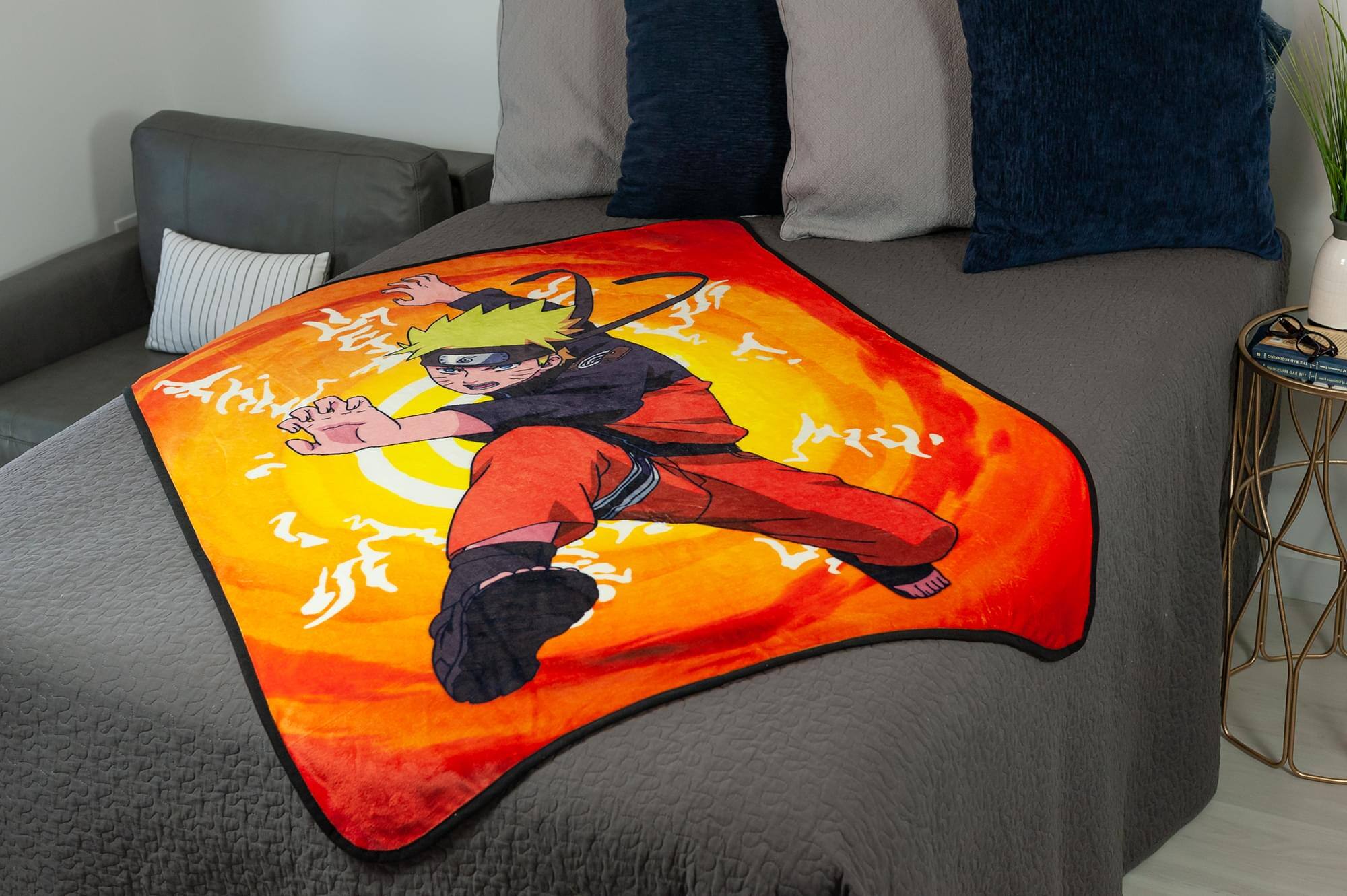 Alt View 4. Just Funky - Naruto With Kanji Symbols Large Anime Fleece Throw Blanket | 60 x 45 Inches - Orange.