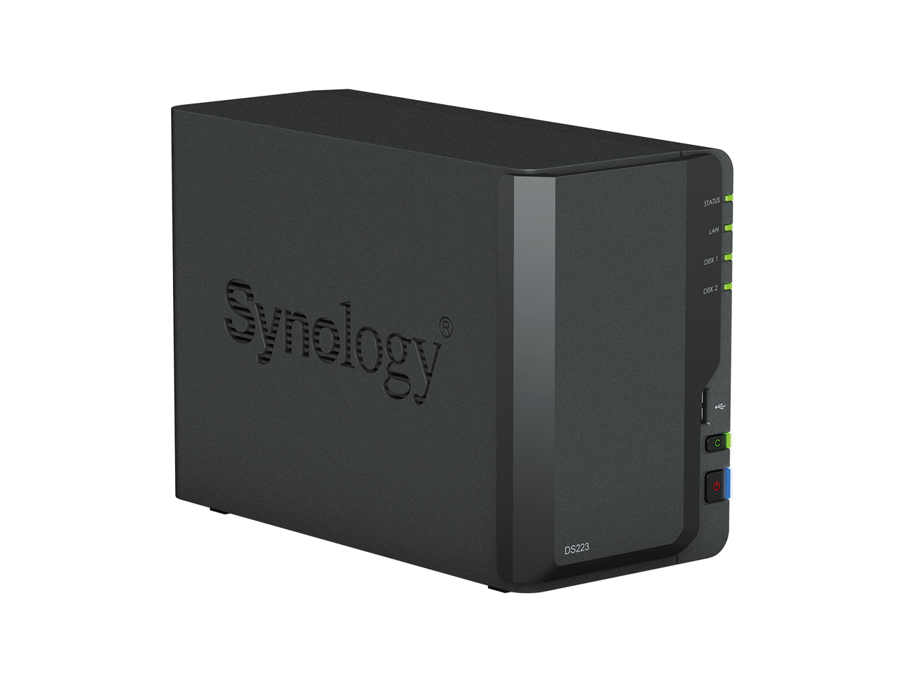 Synology  
STATUS  
LAN  
DISK 1  
DISK 2  
DS223