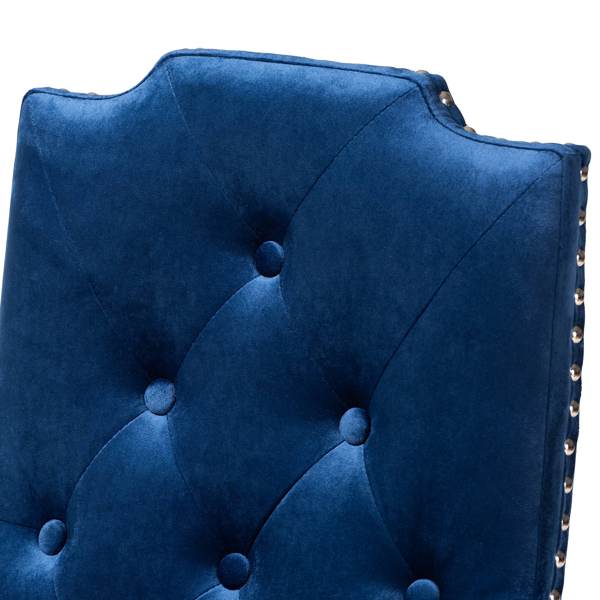 Back. Baxton Studio - Dylin Modern and Contemporary Velvet Fabric Upholstered Button Tufted Wood Dining Chair Set - Royal Blue.