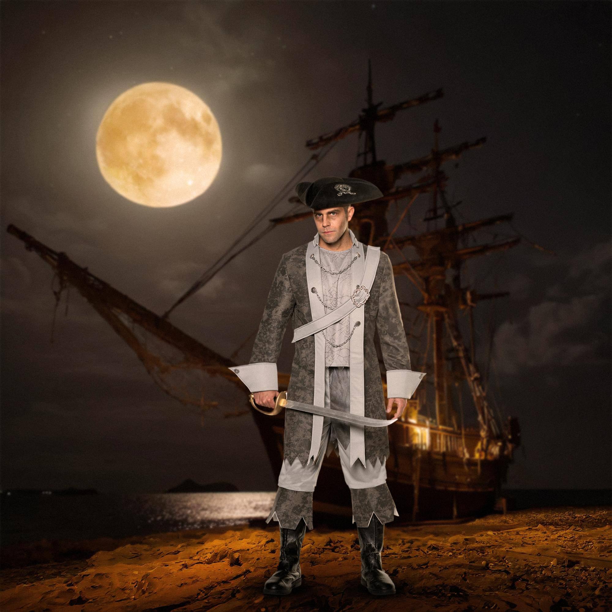 Alt View 1. Underwraps - Phantom Ghost Pirate Adult Costume | Standard - Grey.