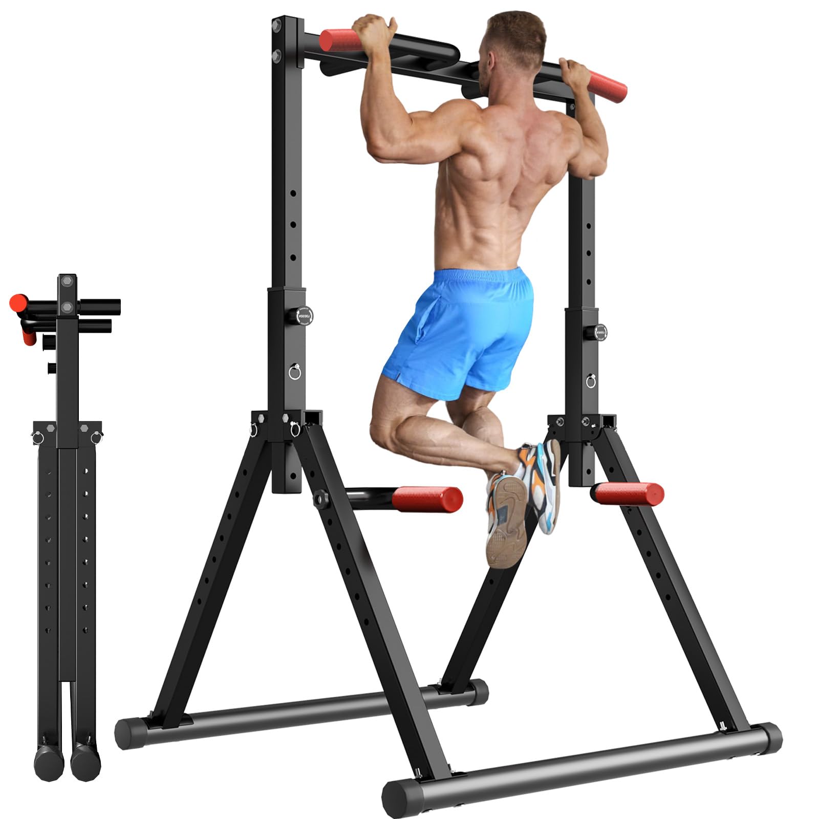 ThinkLink Electronic - Power Tower Pull Up Dip Station Foldable Bar Adjustable Multi-function Home Gym Strength Fitness Equipment Tri - Black-Multifunction Bar