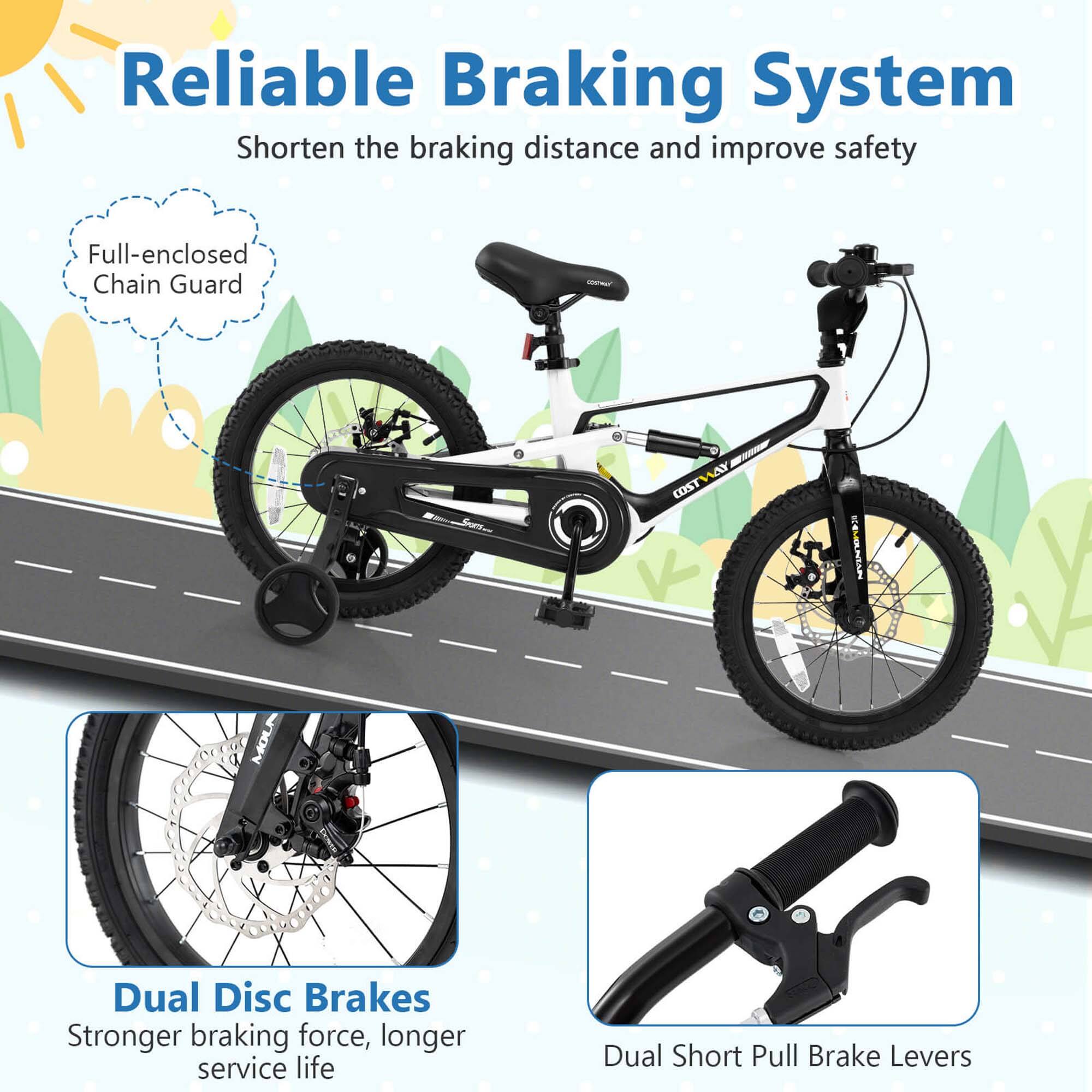 Reliable Braking System  
Shorten the braking distance and improve safety  

Full-enclosed Chain Guard  

Dual Disc Brakes  
Stronger braking force, longer service life  

Dual Short Pull Brake Levers