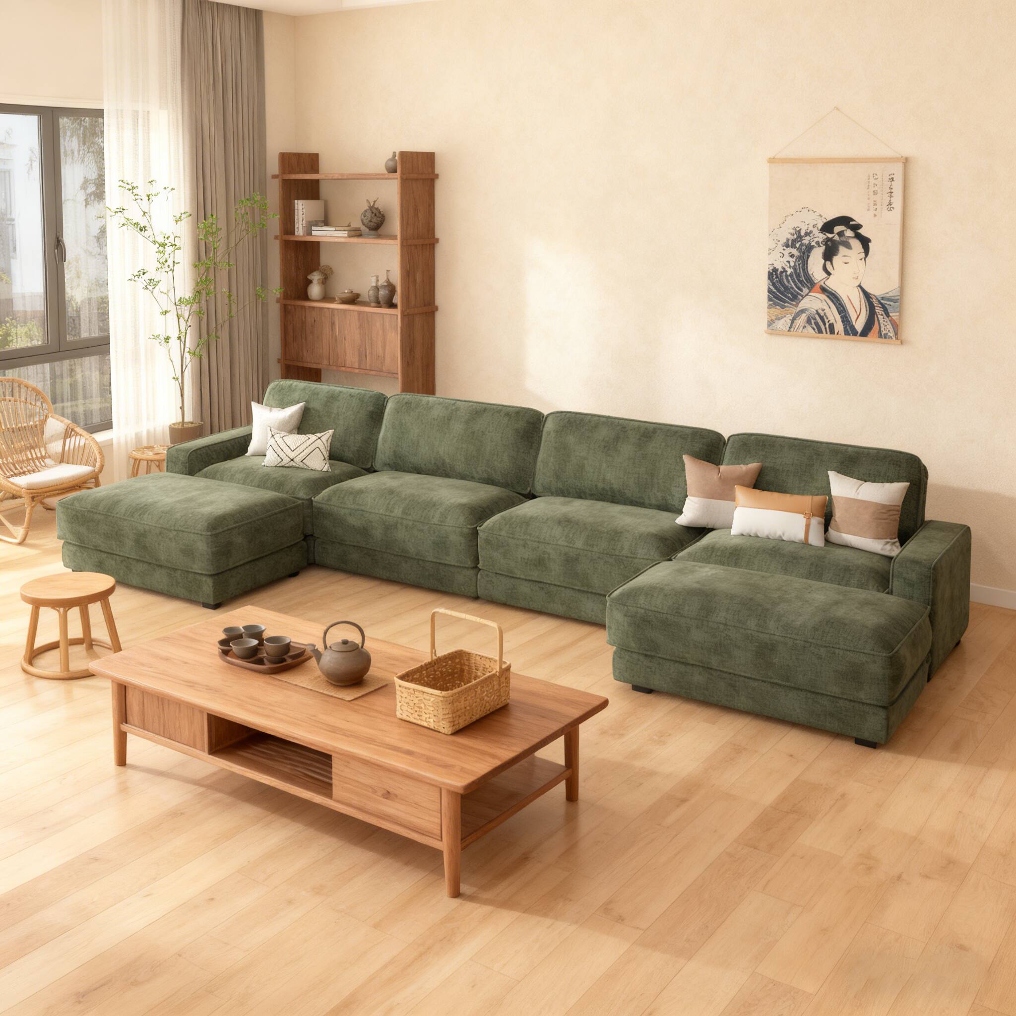 Front. Vipbear - 158" Sectional Modular Sofa - Chenille Fabric,Deep Cushions,Ultra Soft Skin-Friendly Cloud-Like Comfort for Living Room - Beige.