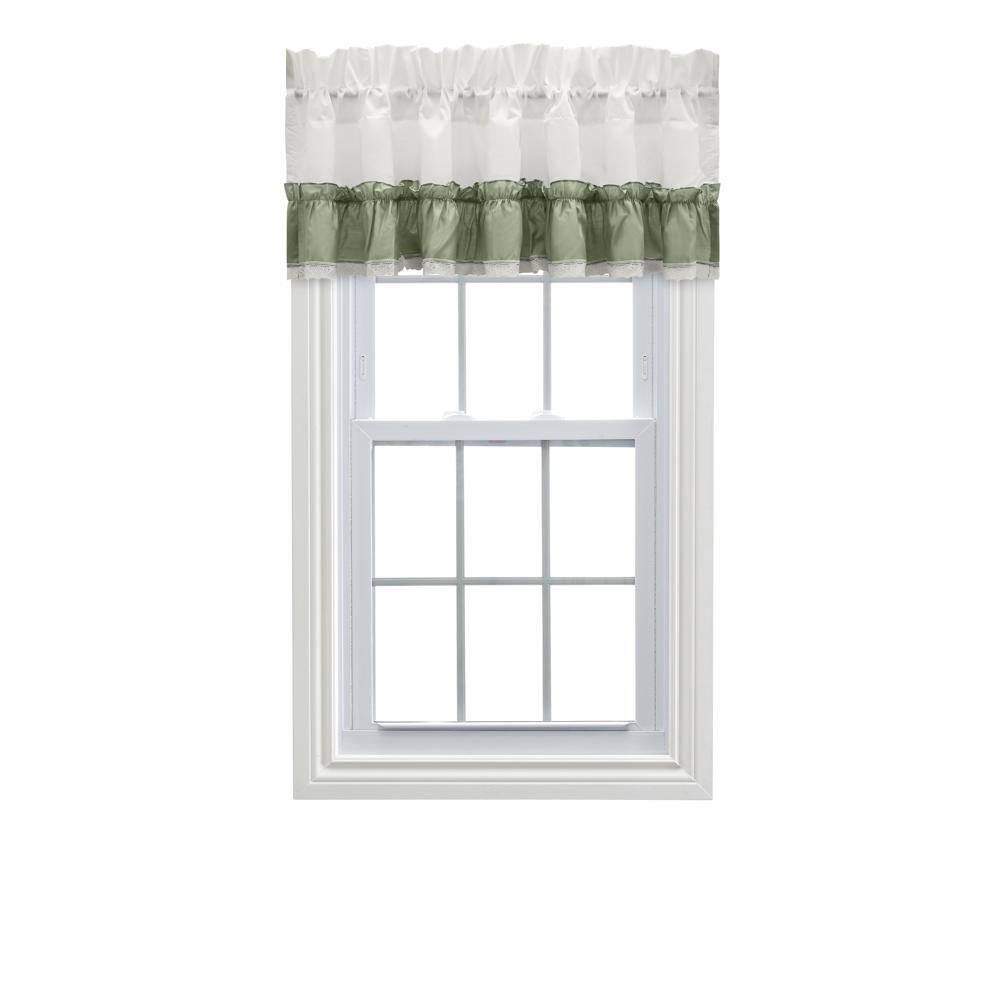 Front. Ellis Curtain - Ellis Curtain Madelyn Ruffled Victorian 1.5" Rod Pocket Valances for Windows 60" x 16" Sage - Sage.