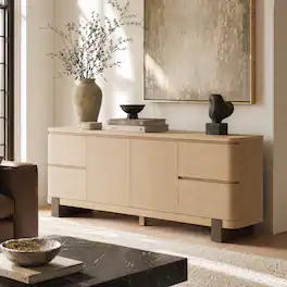 ModernMate - Fits Up to 75" TVs Modern Entertainment Center with 4 Drawers and 2 Doors TV Stand - Natural Oak