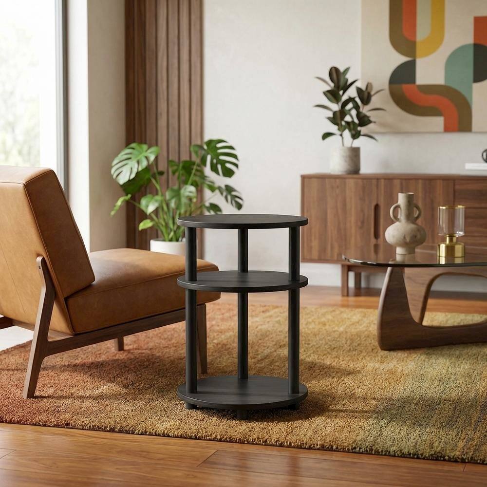 Angle. FurniFact - Espresso 3-Tier Oval Nightstand with Open Shelving Bedside Table - Espresso/Black.