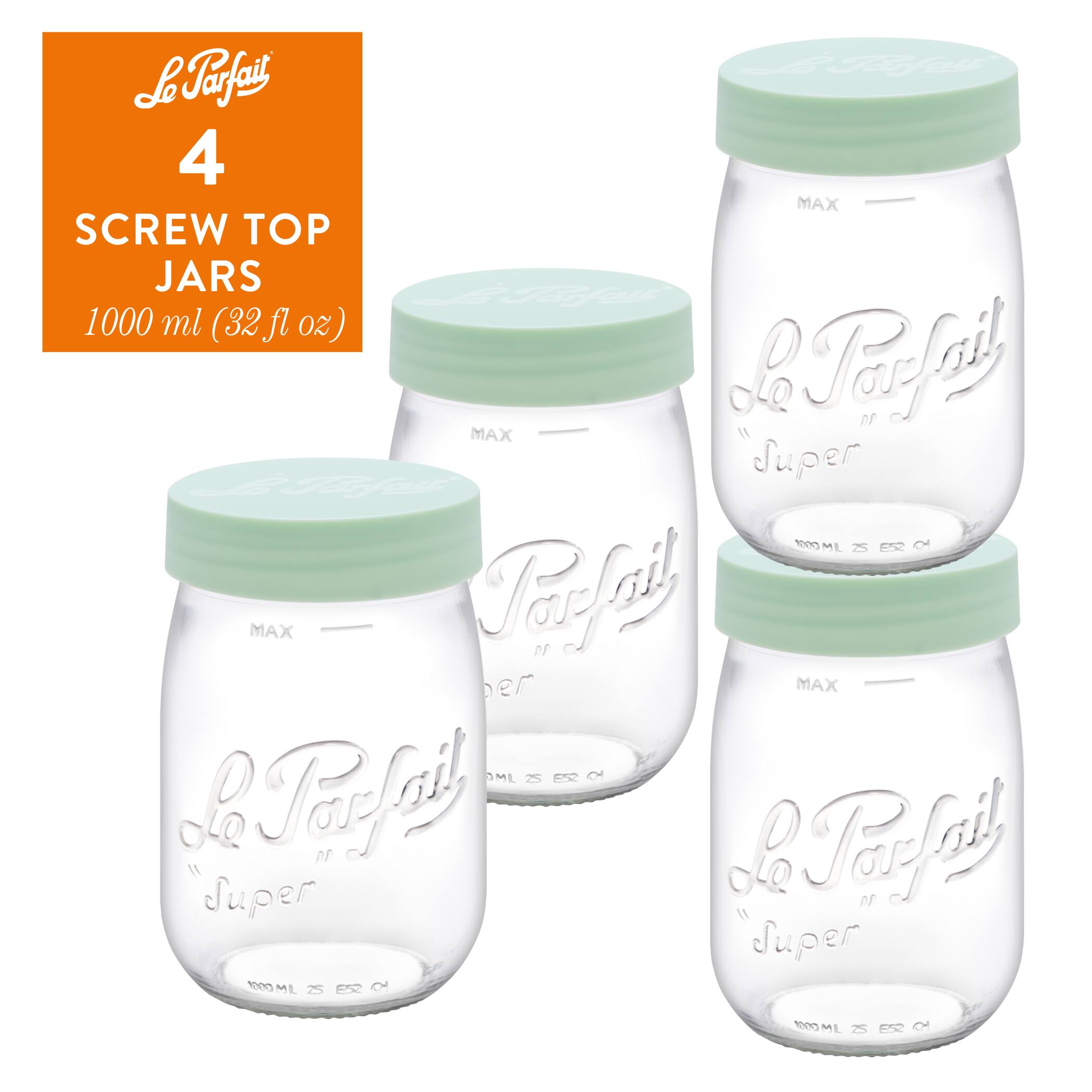 Le Parfait - Screw Top Jar - 1L Wide Mouth French Glass Canning Jar w/ Color Plastic Lid, 32oz/Quart (Pack of 4) - MINT price history on PriceWatchPro