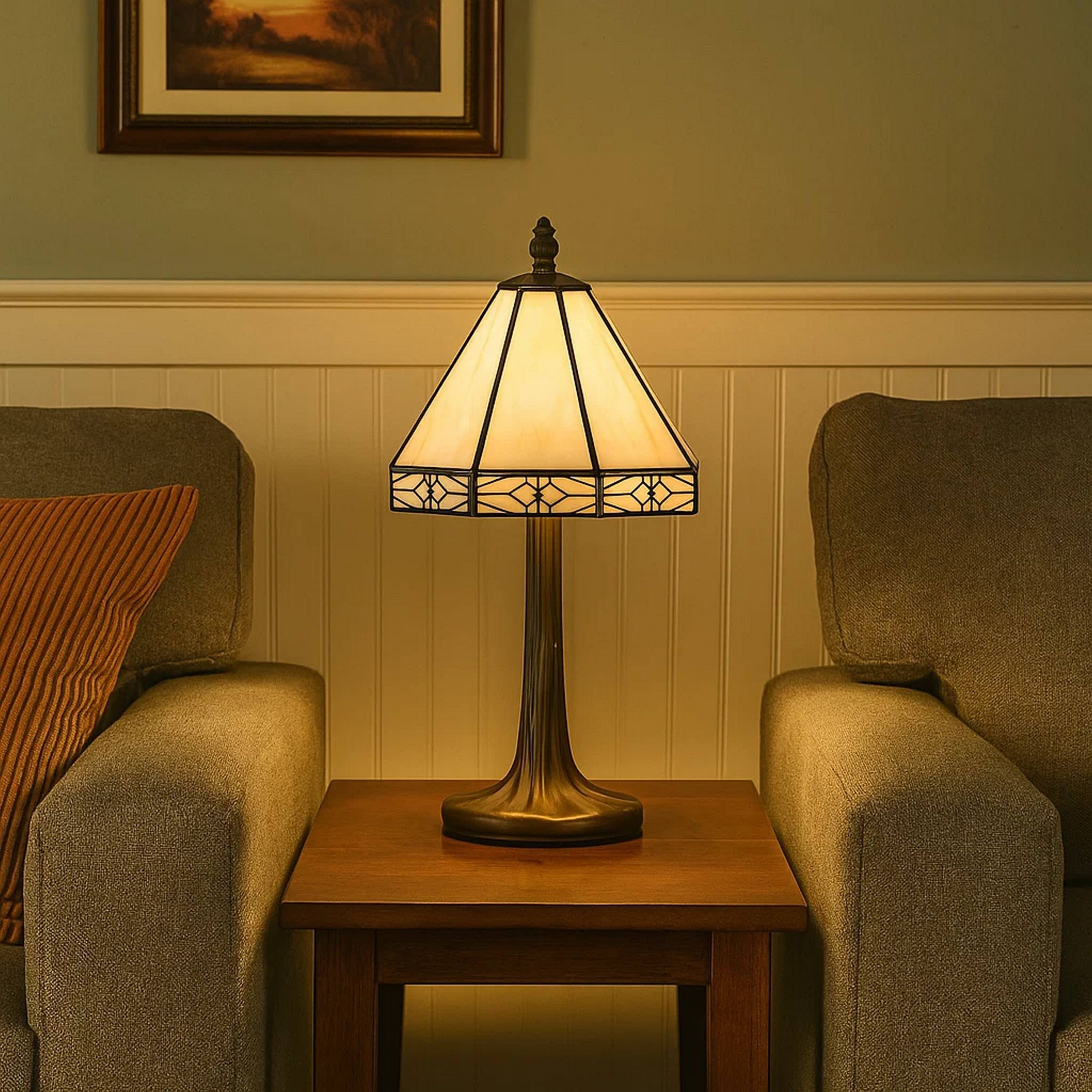 Alt View 3. Manhattan Lane - Tree Like Metal Body Tiffany Table lamp with Conical Shade - Beige and Bronze.
