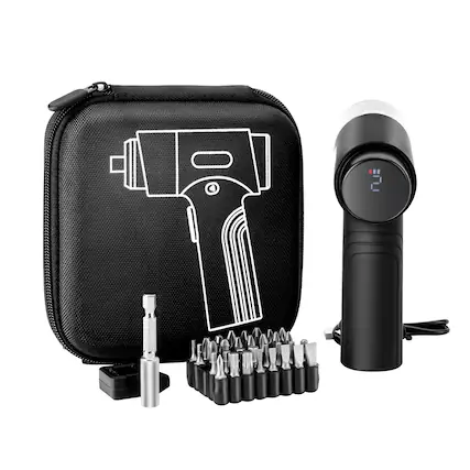 Front. VEVOR - Electric Screwdriver, 7 Torque Settings 0.5-5 N.m, 2500mAh Battery, Cordless Screwdriver Set with 32 PCS 1/4 in Bits - Black.