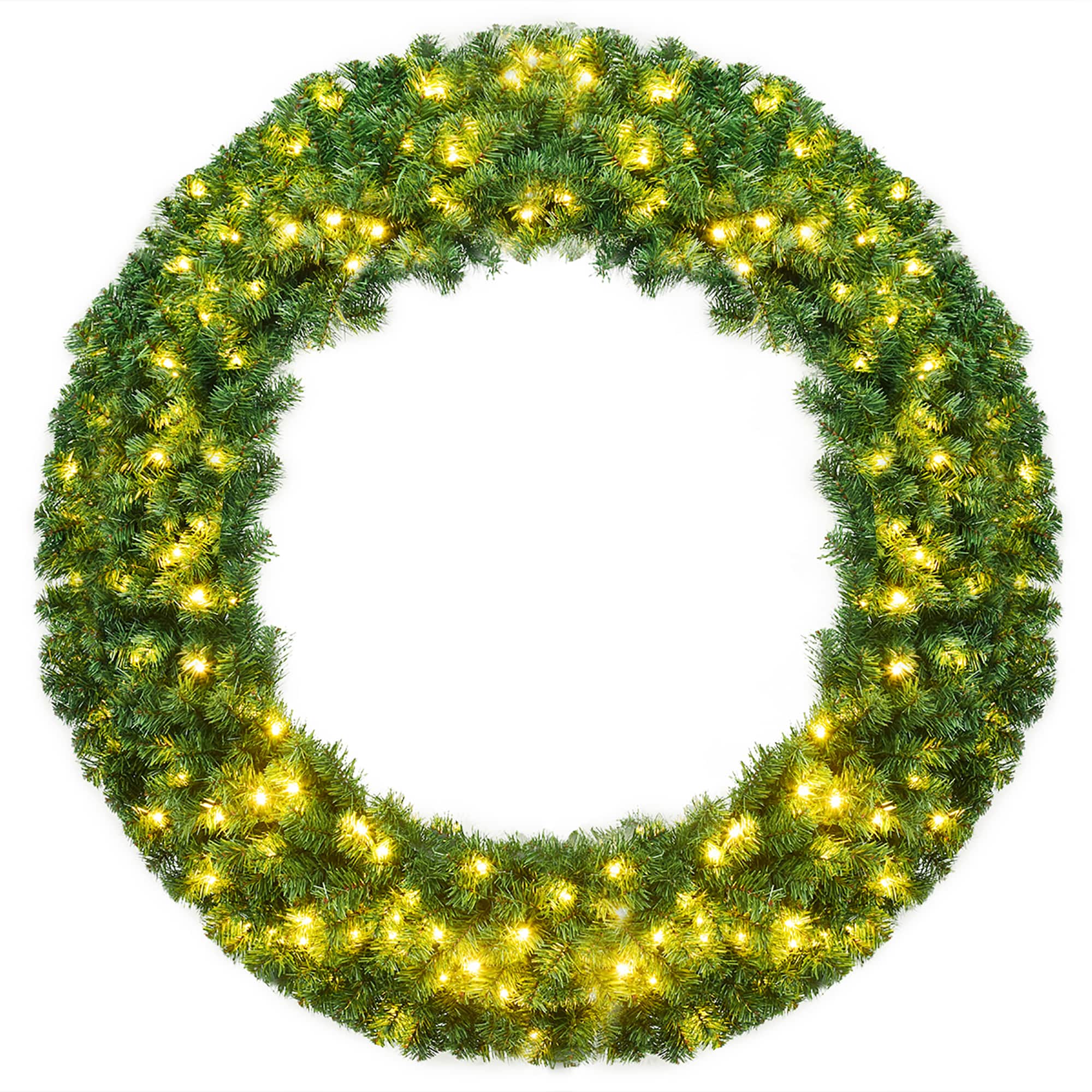 Front. Costway - 48'' Pre-lit Cordless Artificial Christmas Wreath 714 Tips w/ 200 LED Light&Timer - Green.