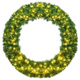 Costway - 48'' Pre-lit Cordless Artificial Christmas Wreath 714 Tips w/ 200 LED Light&Timer - Green