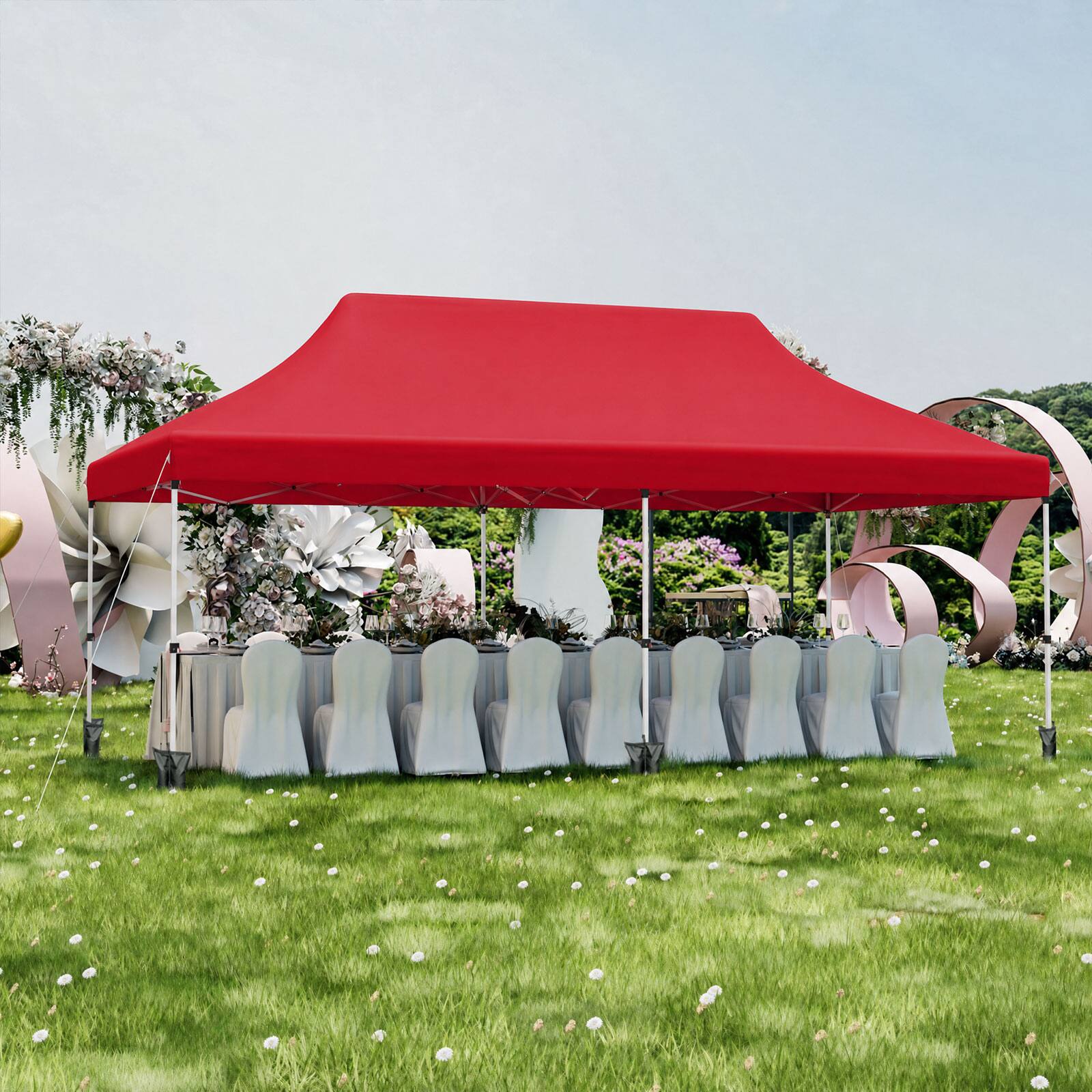 Alt View 1. Costway - Costway 10 x 20FT Pop-up Canopy Tent Folding Instant Sun Shelter with 3 Adjustable Heights - Red.