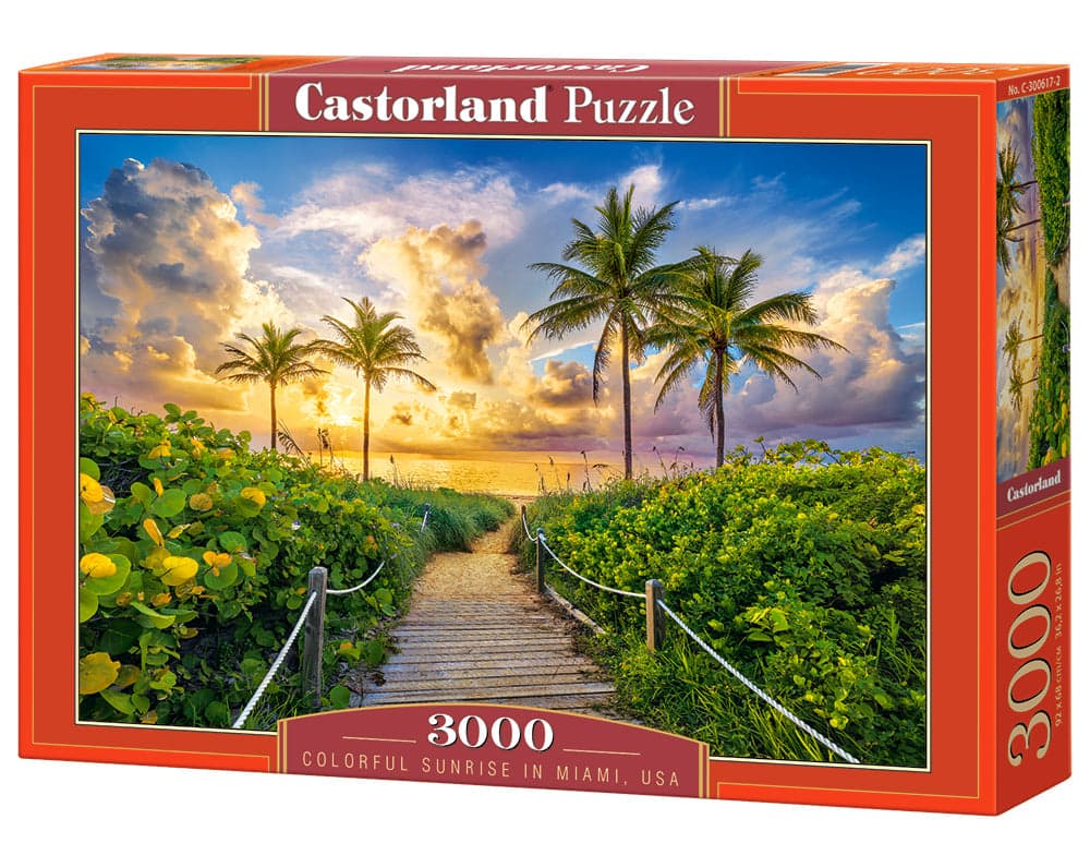 3000 Piece Jigsaw Puzzles, Colorful Sunrise in Miami, USA, Adult Puzzles, Castorland C-300617-2 - Red