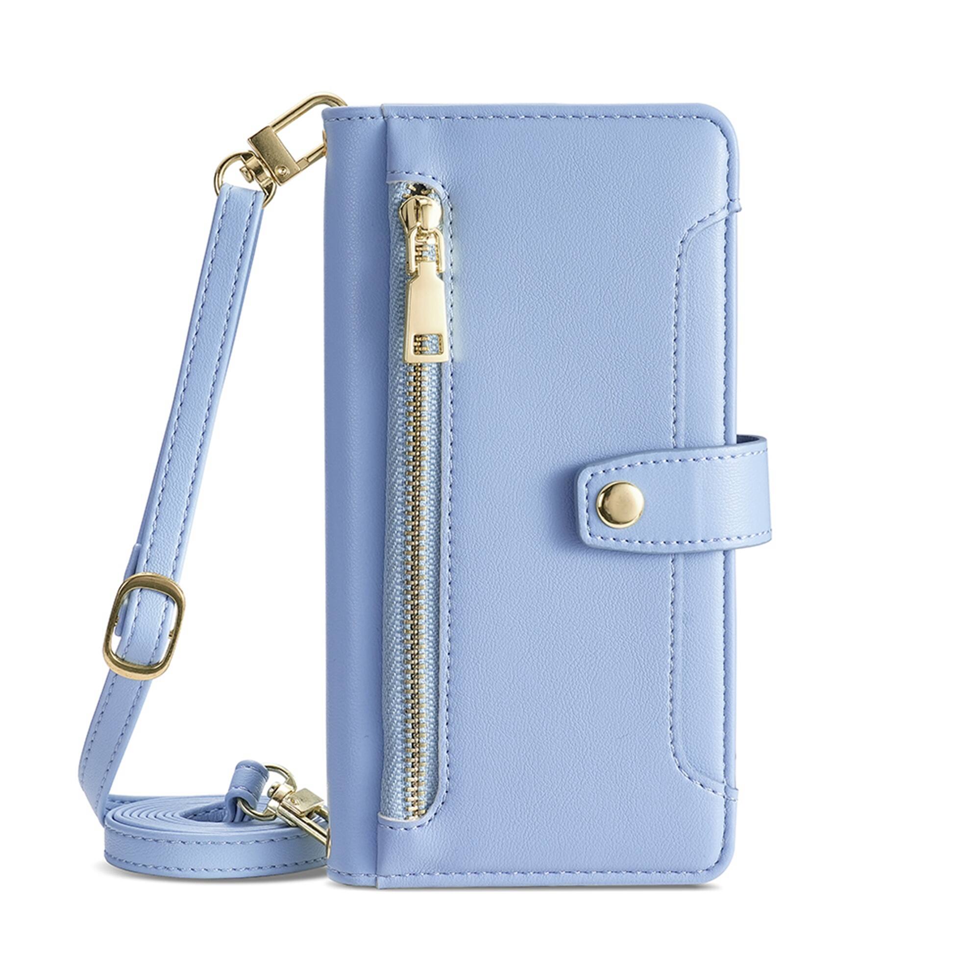 Dteck - Phone Case for Motorola G 5G (2026/2025), Wallet Design with Credit Card Holder Zipper Pocket with Strap - Blue