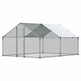 RYHNUYNE - Large Metal Chicken Coop, 9.8 x 13.1 x 6.6 ft Walk-in Run, Spire Roof, Waterproof Cover, Locking Door