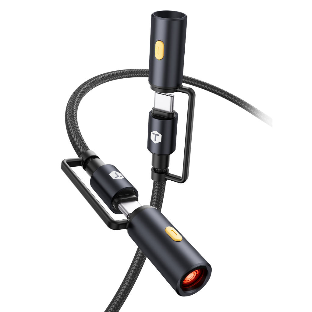 ToughTested - Survivor 3-in-1 USB-C PD Cable, 60W Fast Charging with LED Flashlight & Flameless Lighter - Black