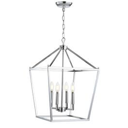 Jonathan Y - Pagoda 16" 4-Light Classic Traditional Metal Cage Lantern LED Pendant - Chrome