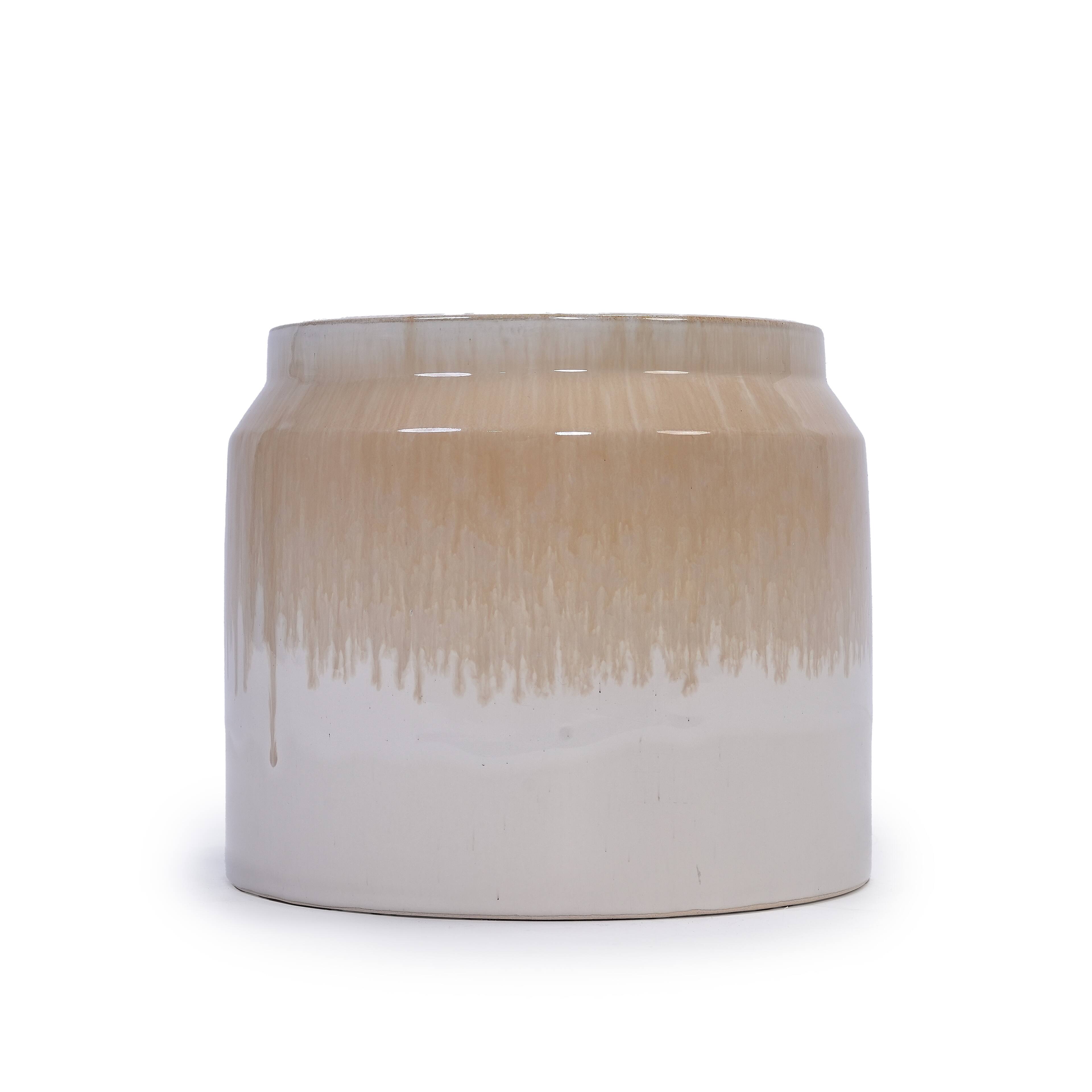 Alt View 4. Loheer - Loheer Ceramic Planter Set, Handmade Beige Drip Glaze Plant Pots Set of 2, 6 in and 8 in Indoor Outdoor Clay Planters.