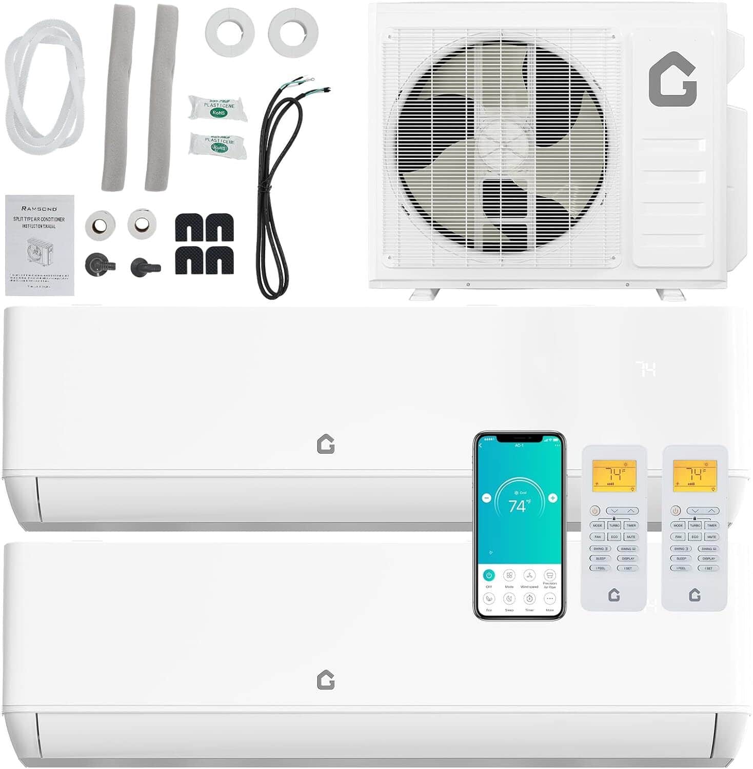 GARVEE - 24 SEER2 18000 BTU Dual Zone Mini Split Air Conditioner, 9K+9K, 230V