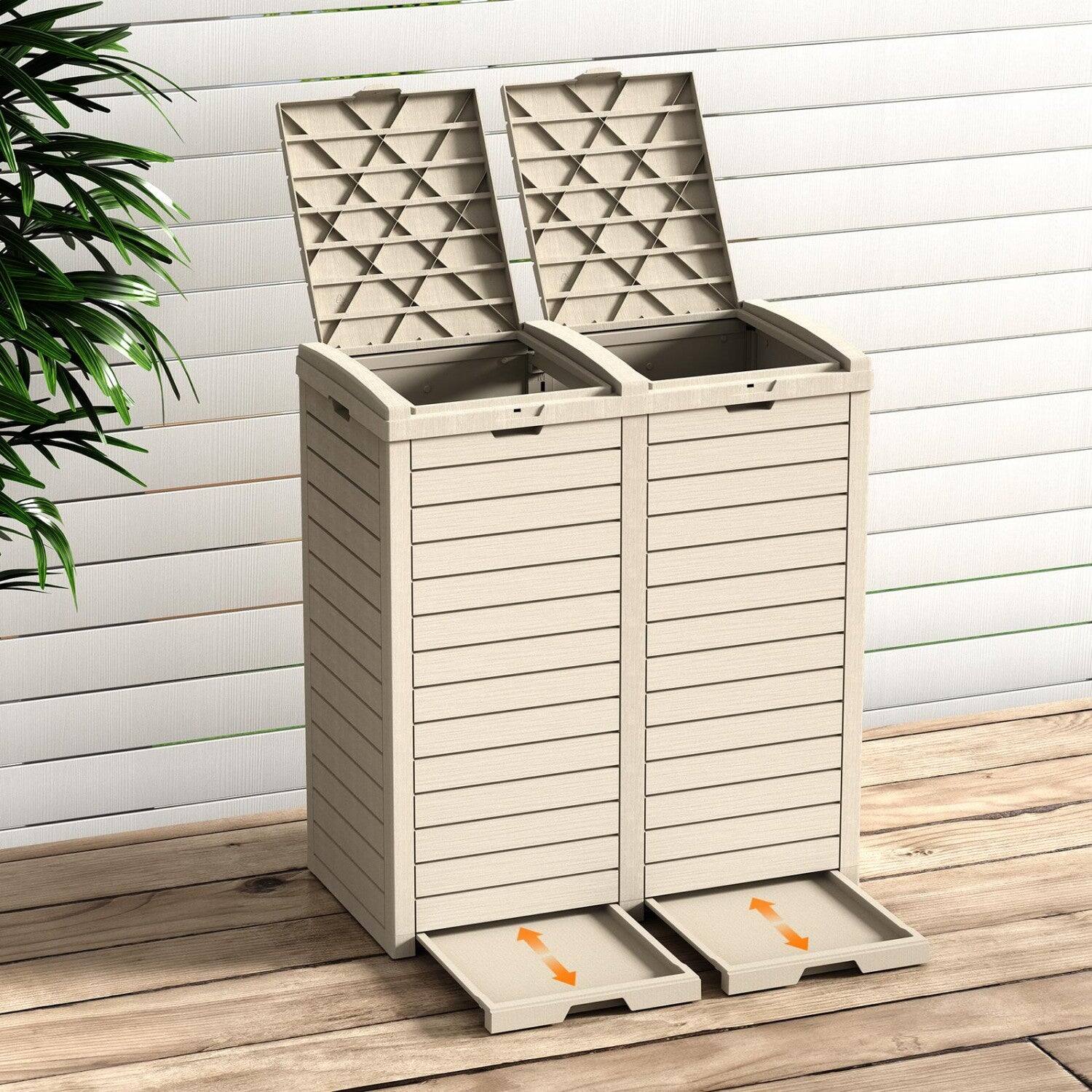 Alt View 5. Mondawe - 62 Gallons Resin All-Weather Dual-Compartment Trash Can - Light Brown.