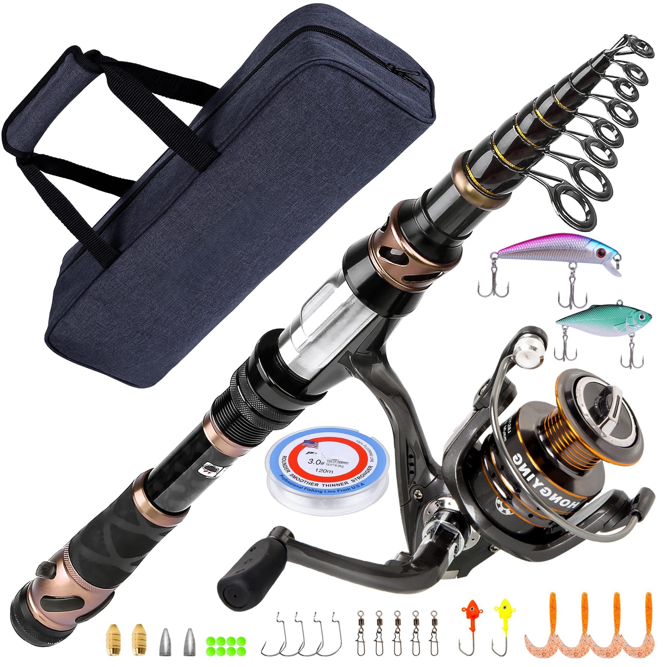 NICHOLAS KLEIN - Fishing Rod And Reel Combos Carbon Fiber Telescopic Pole Spinning 12 +1 Shielded Bearings Stainless - X-Full Kit With Carrier Bag 2.7M 8.86FT