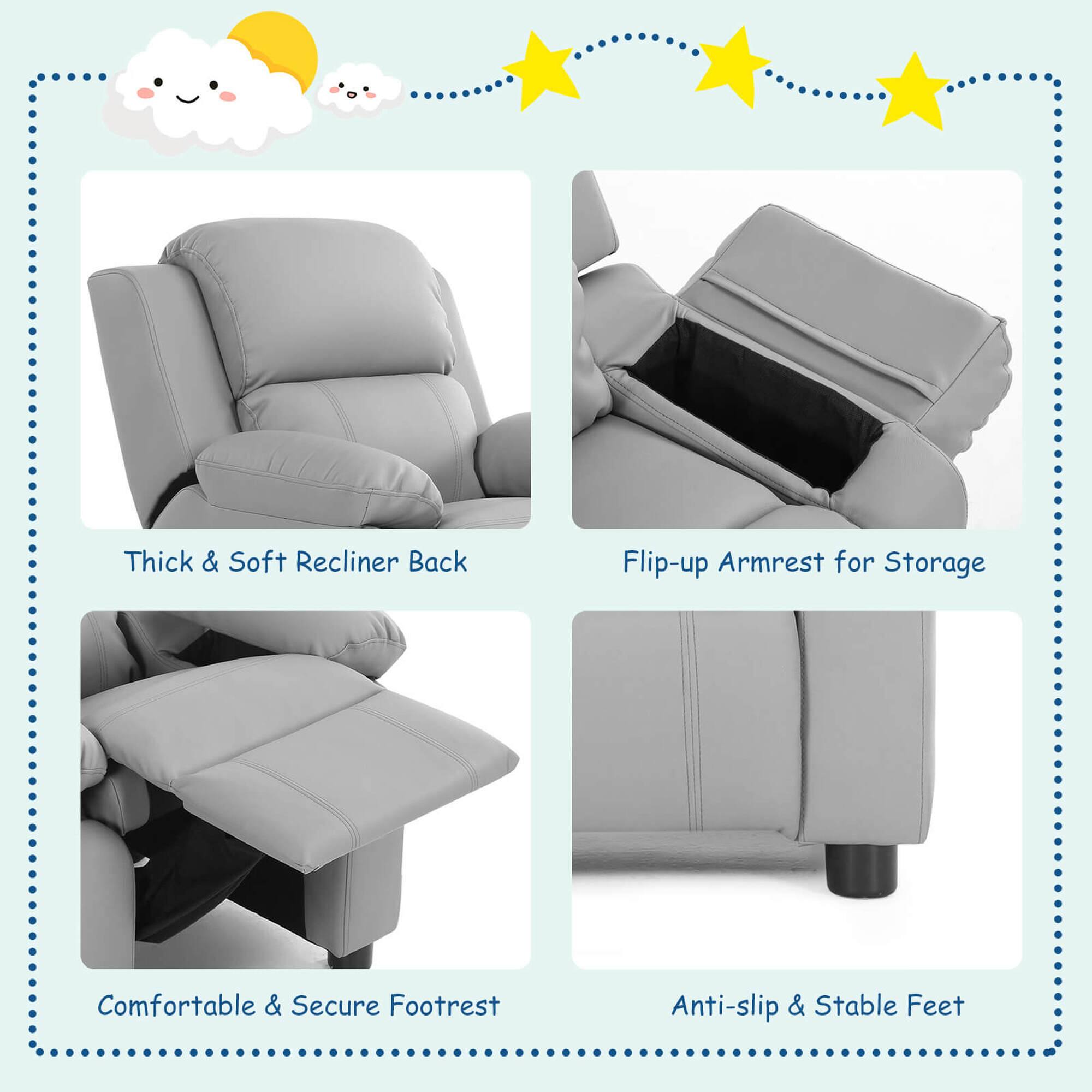 - Thick & Soft Recliner Back
- Flip-up Armrest for Storage
- Comfortable & Secure Footrest
- Anti-slip & Stable Feet