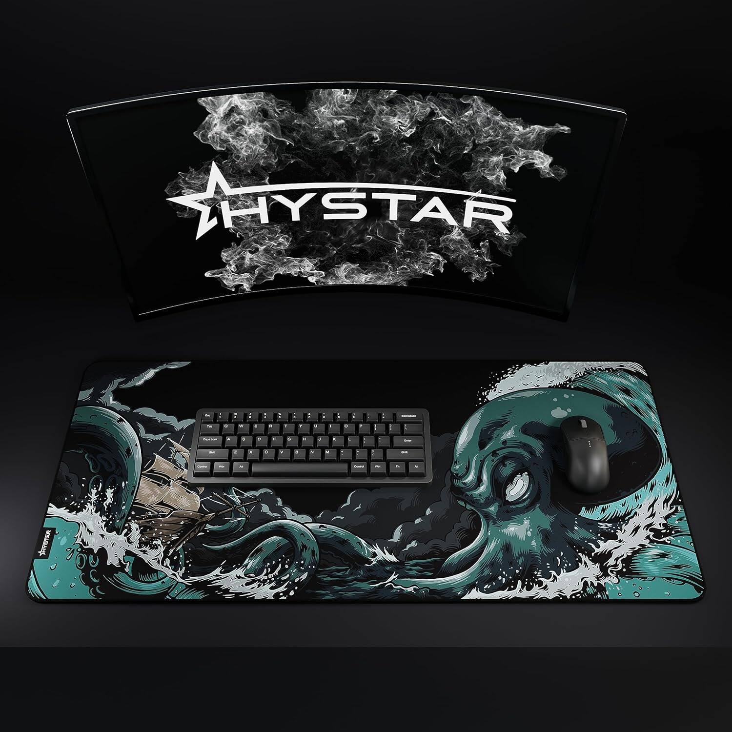 Alt View 5. Hystar - Extended Gaming Mouse Pad | XXL 36" x 16" | Waterproof Surface, Smooth Polyester, and Rubber Base | Mythic Kraken - Blue.