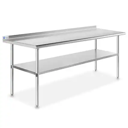 Front. GRIDMANN - 72 x 24-in NSF Stainless Steel Prep Table with Backsplash - Silver.
