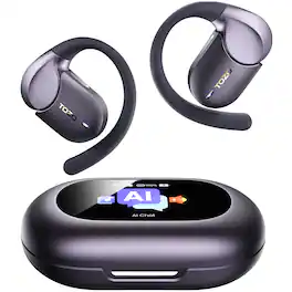 TOZO - AI Translation Touch Open Ear Earbuds, 145+ Languages, Bluetooth 6.0, Motion & Voice Control, Soft Earhook, 36H, IPX7 - Titanium Black