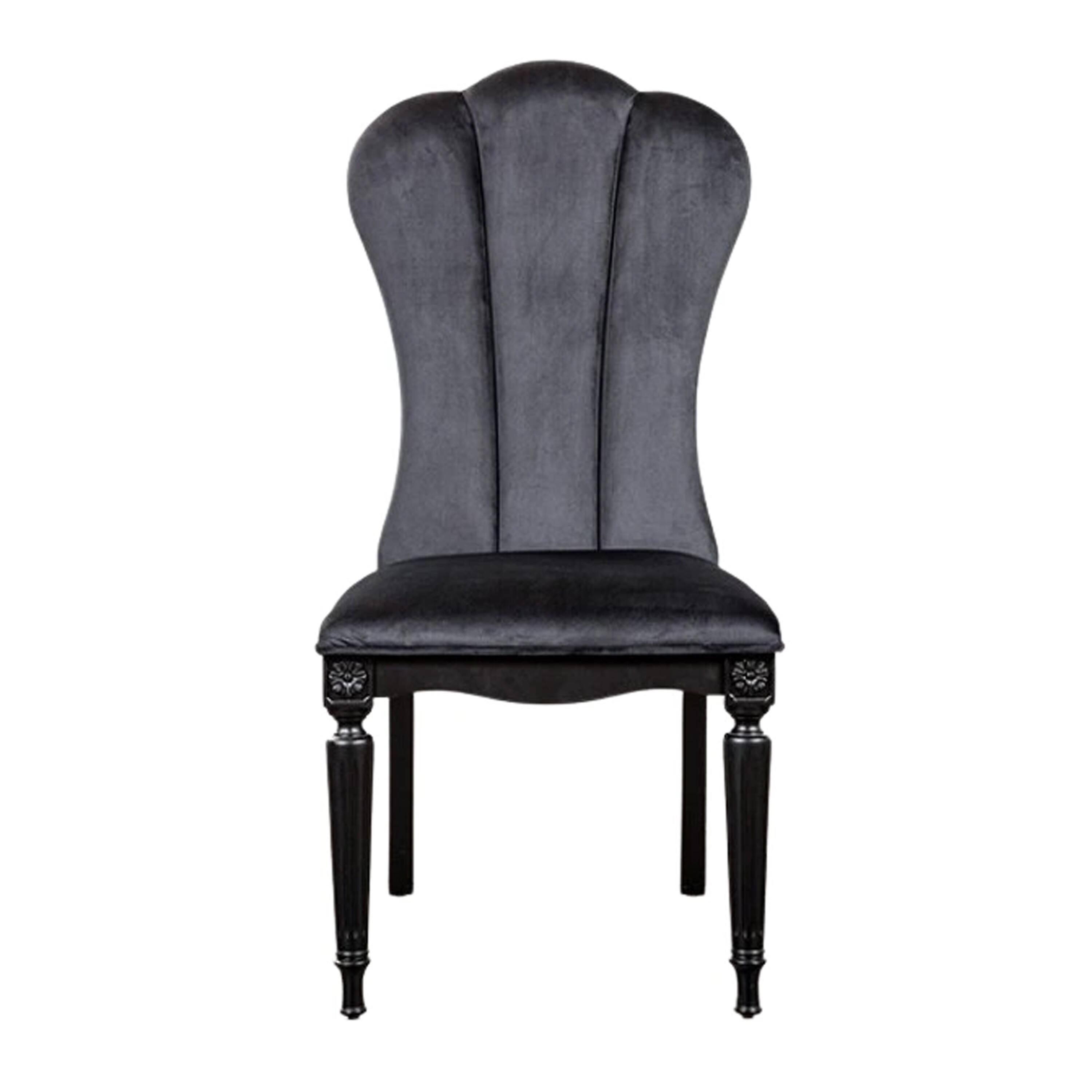 Alt View 1. Manhattan Lane - Hixe Side Dining Chair Set of 2, Scalloped, Turned Fluted Wood Legs - Black.
