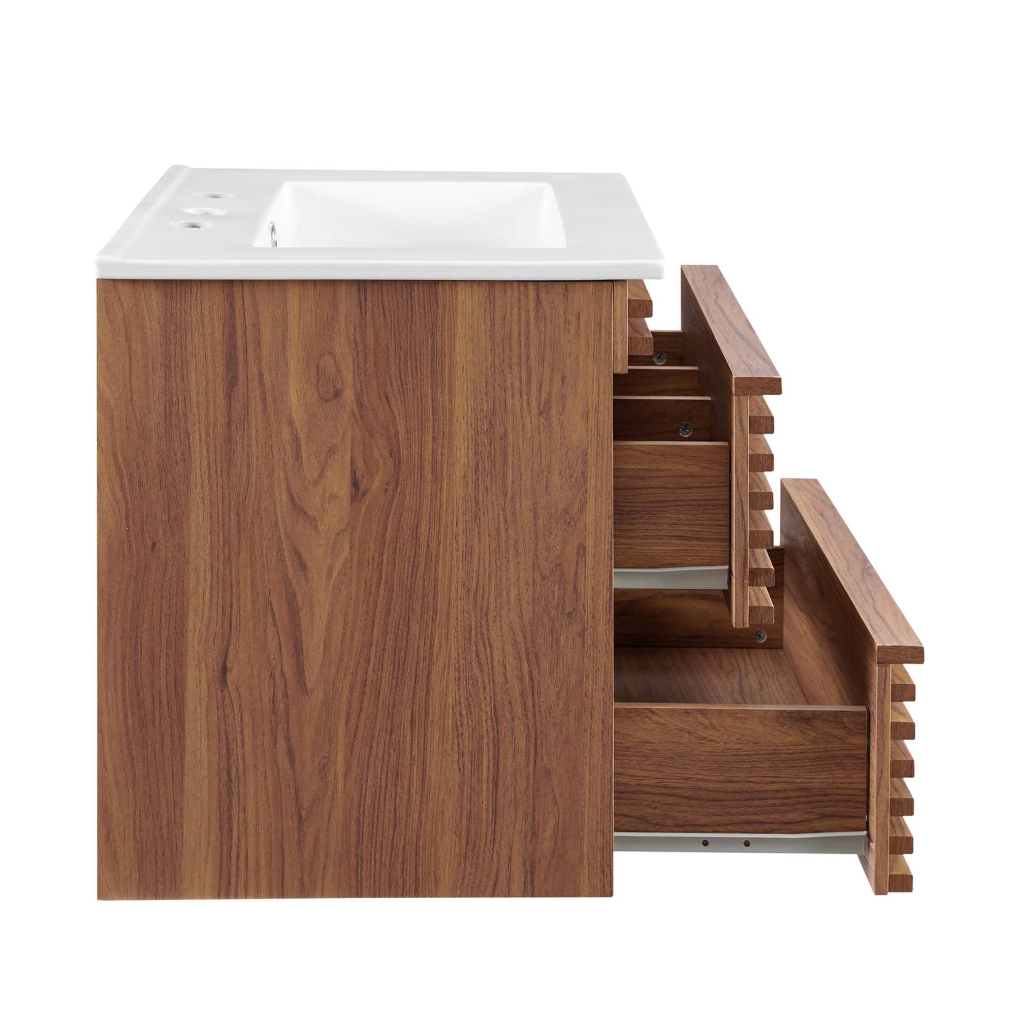Alt View 5. Modway - Render Wall-Mount Bathroom Vanity with White Basin Included - Walnut White.