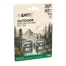 EMTEC OUTDOOR UHS-I U3 CARD SDHC IPX7 IP6X 32 GB/Go - S2 V30 4K ULTRAHD EMTEC LOCK 32 on SD HC I EMTEC LOCK 32 3 Sp 3 HA I FSC MIX Paper / Papier J recycle Emballage managed forests Blister 50% recycled Packaging sustainably comes from gnes durablement Our cardboard issue de fonts cartonnette est Notre FORESTS FOR ALL FSC FOREVER