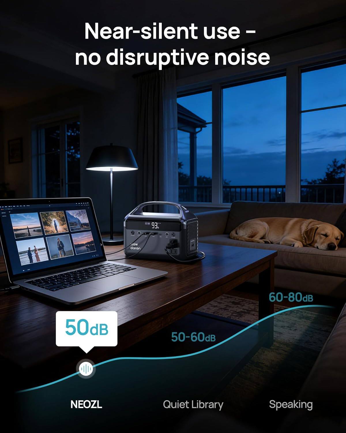 Near-silent use - no disruptive noise

50dB

NEOZL

Quiet Library

Speaking

60-80dB