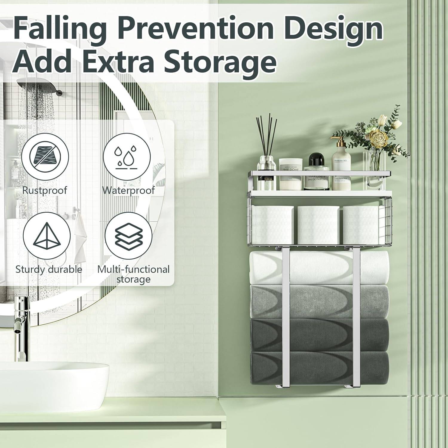 Falling Prevention Design  
Add Extra Storage  

- Rustproof  
- Waterproof  
- Sturdy durable  
- Multi-functional storage