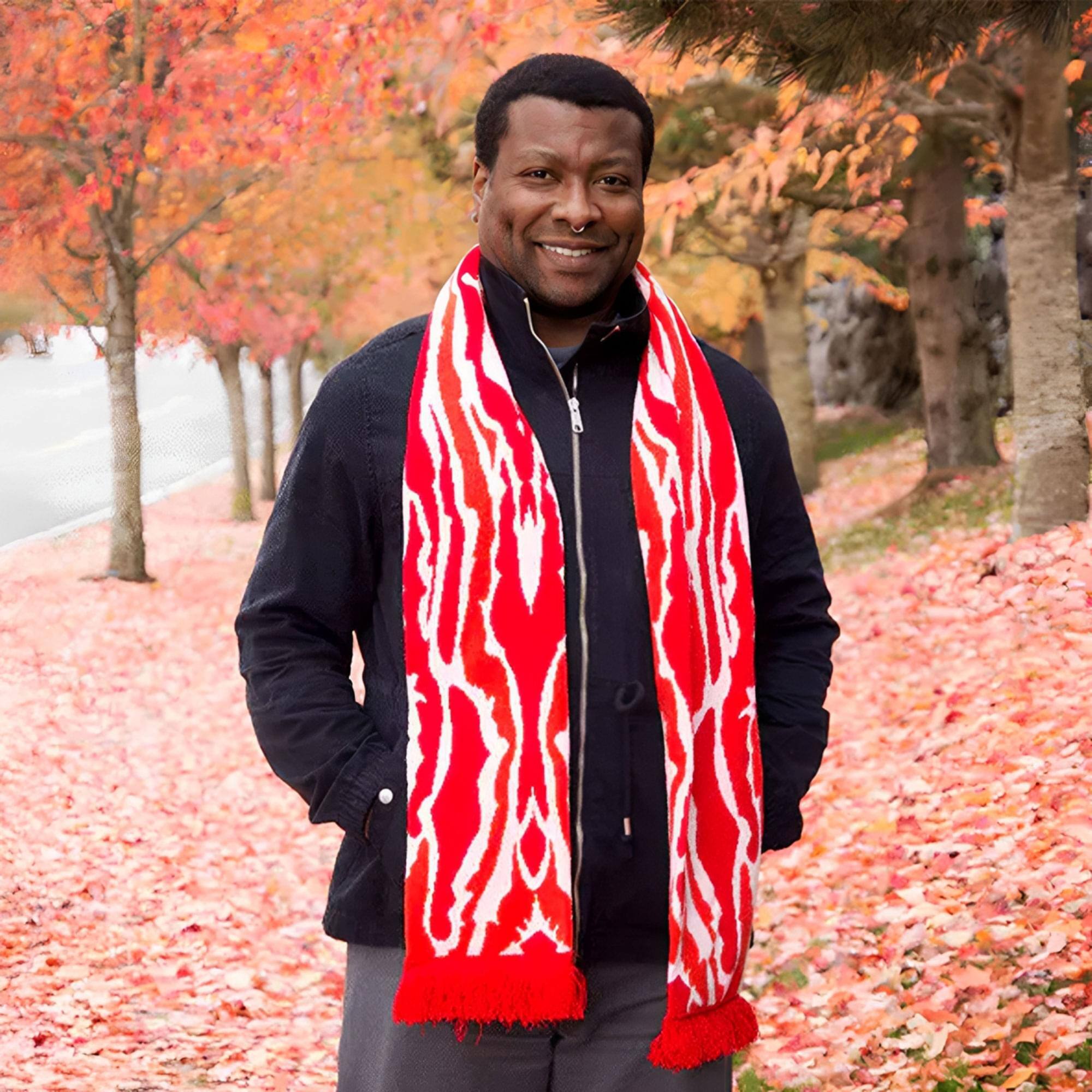 Alt View 10. Accoutrements - 71" Soft-Knit Acrylic Bacon Scarf - Red.