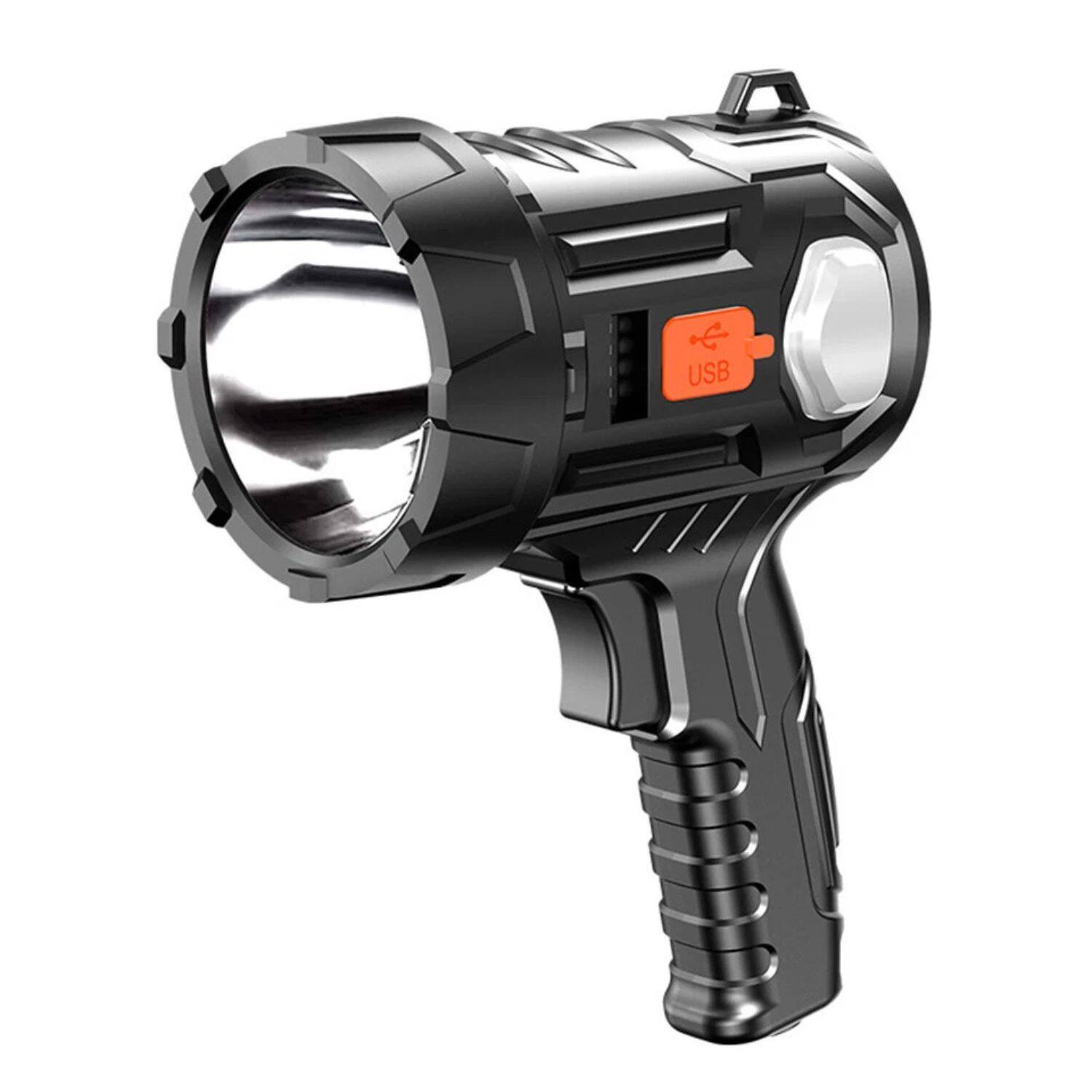 Front. Stock Preferred - Super Bright LED Searchlight – Solar & USB Rechargeable, Waterproof Handheld Spotlight.