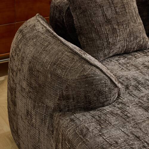 Back. Anysun - Chenille L-Shape Compressed Sofa - High-Elastic Sponge, Curved Armrests & 4 Throw Pillows for Living Room - Brown.