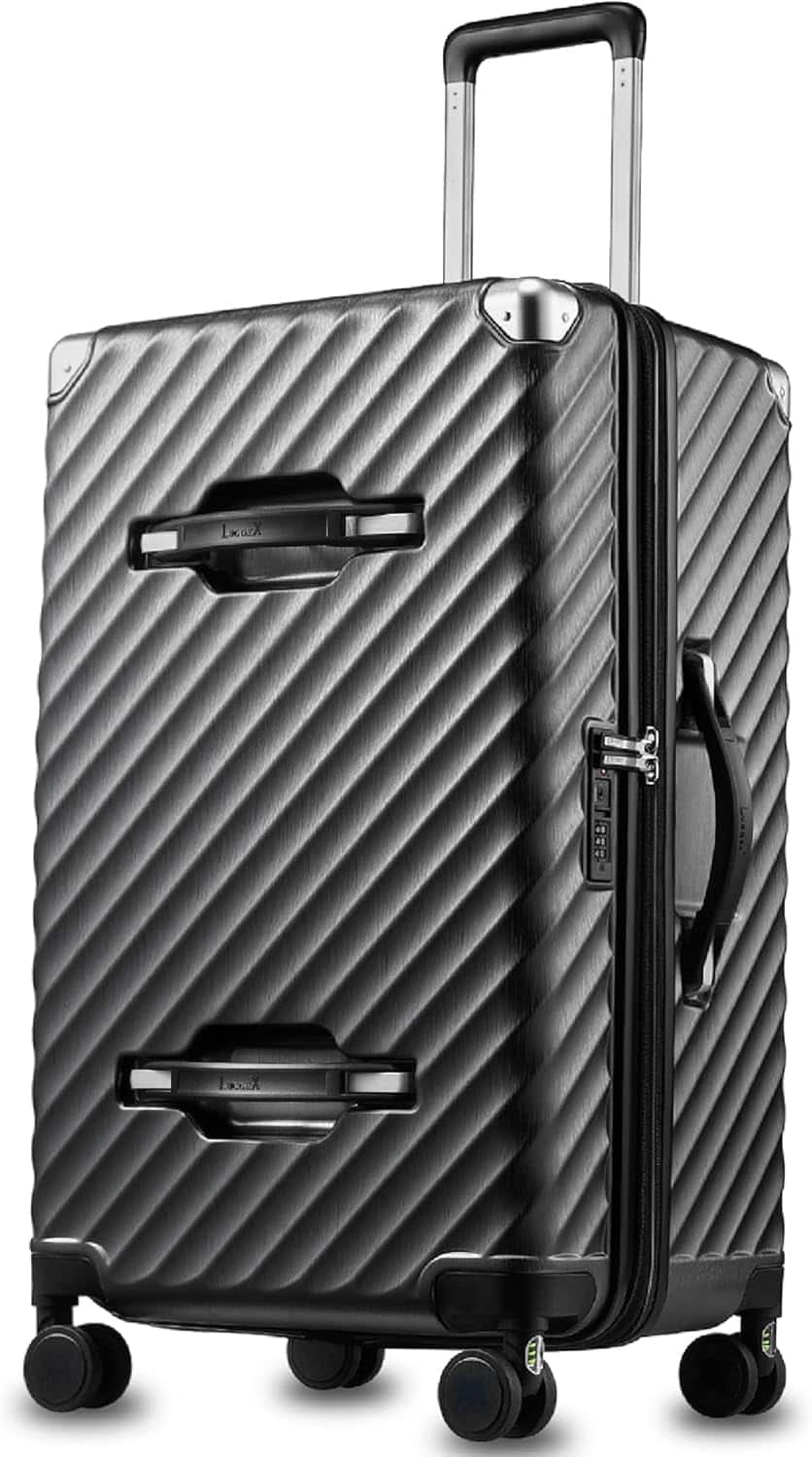 LUGGEX - 28 Inch Trunk Luggage, Expandable PC Hard Shell Large Checked Suitcase with Shock - Absorbing Wheels - KVT2 - Black