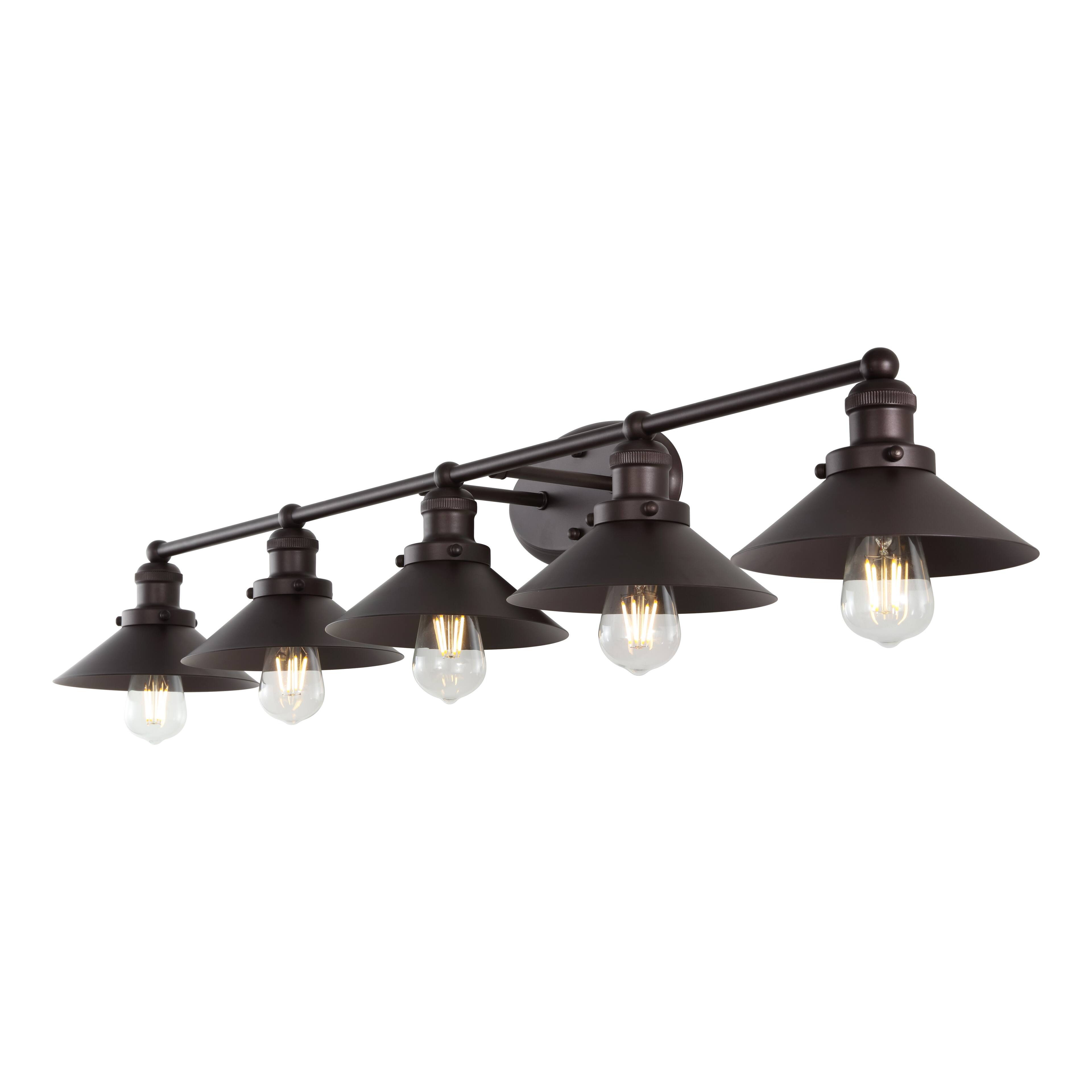 Front. Jonathan Y - July 46" 5-Light Industrial Farmhouse 5-Light Metal Vanity Light, Oil Rubbed Bronze - Oil Rubbed Bronze.